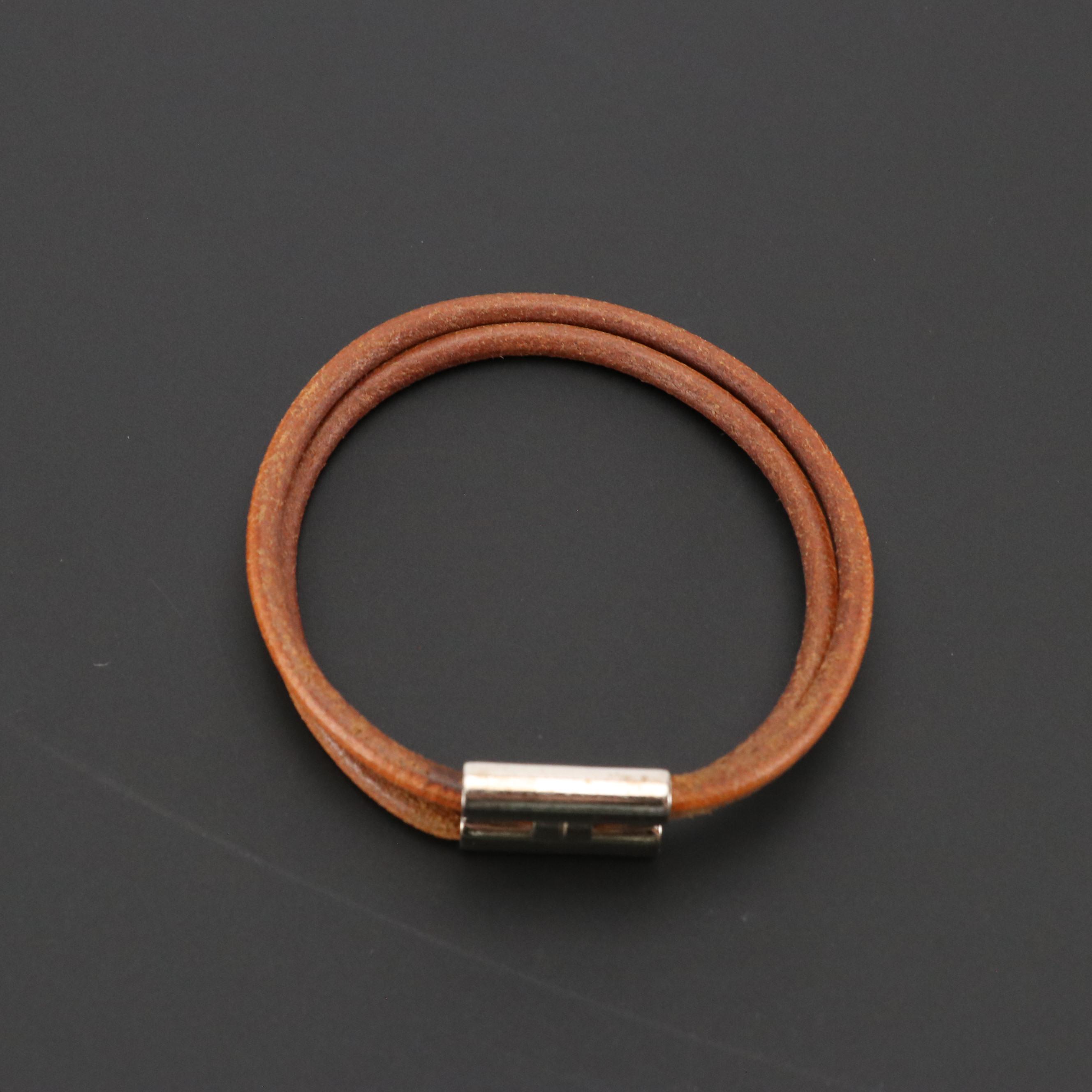 Hermès Tournis Tresse Bracelet in Brown Leather