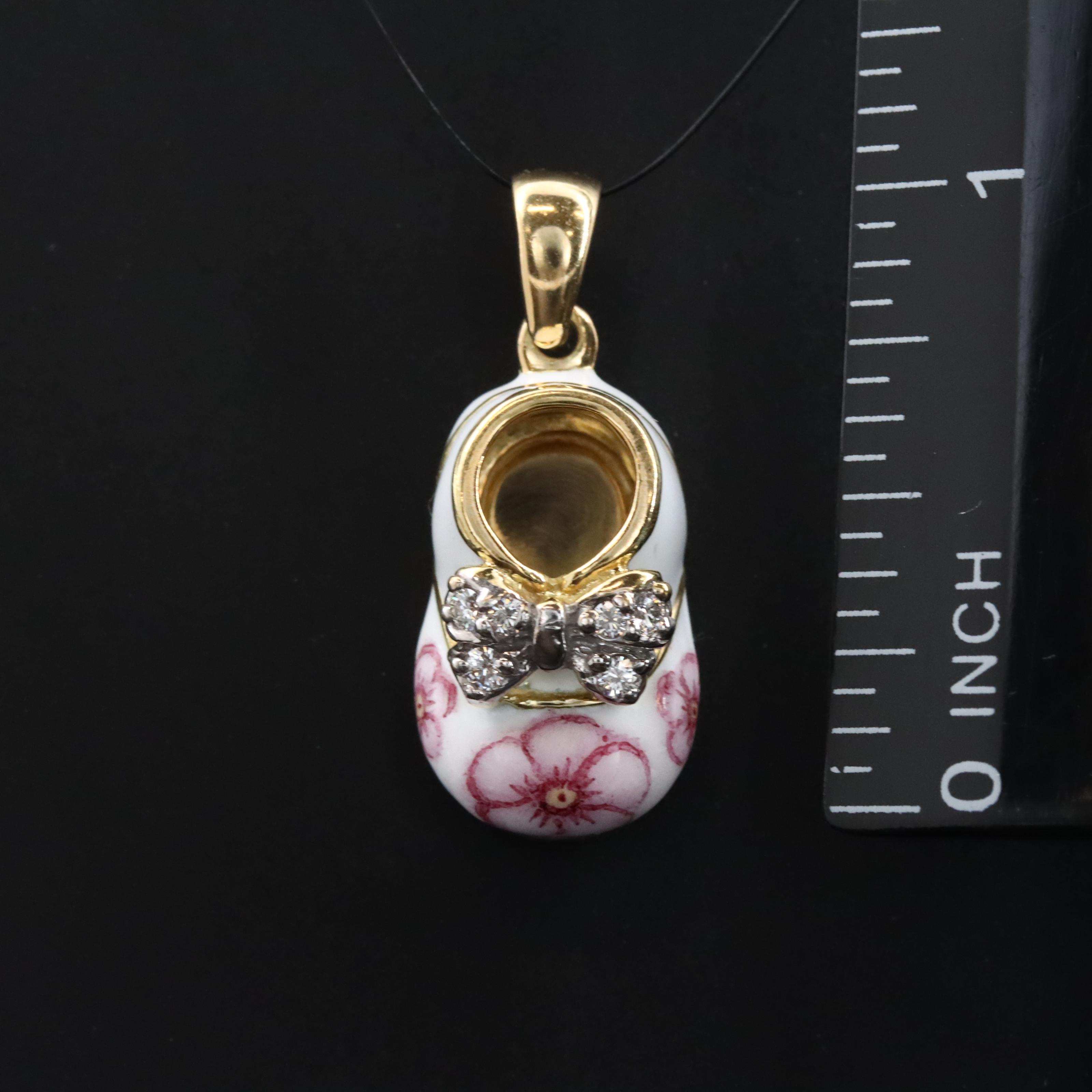 18K Flower Enamel Shoe Pendant with 0.12 CTW Diamond Bow