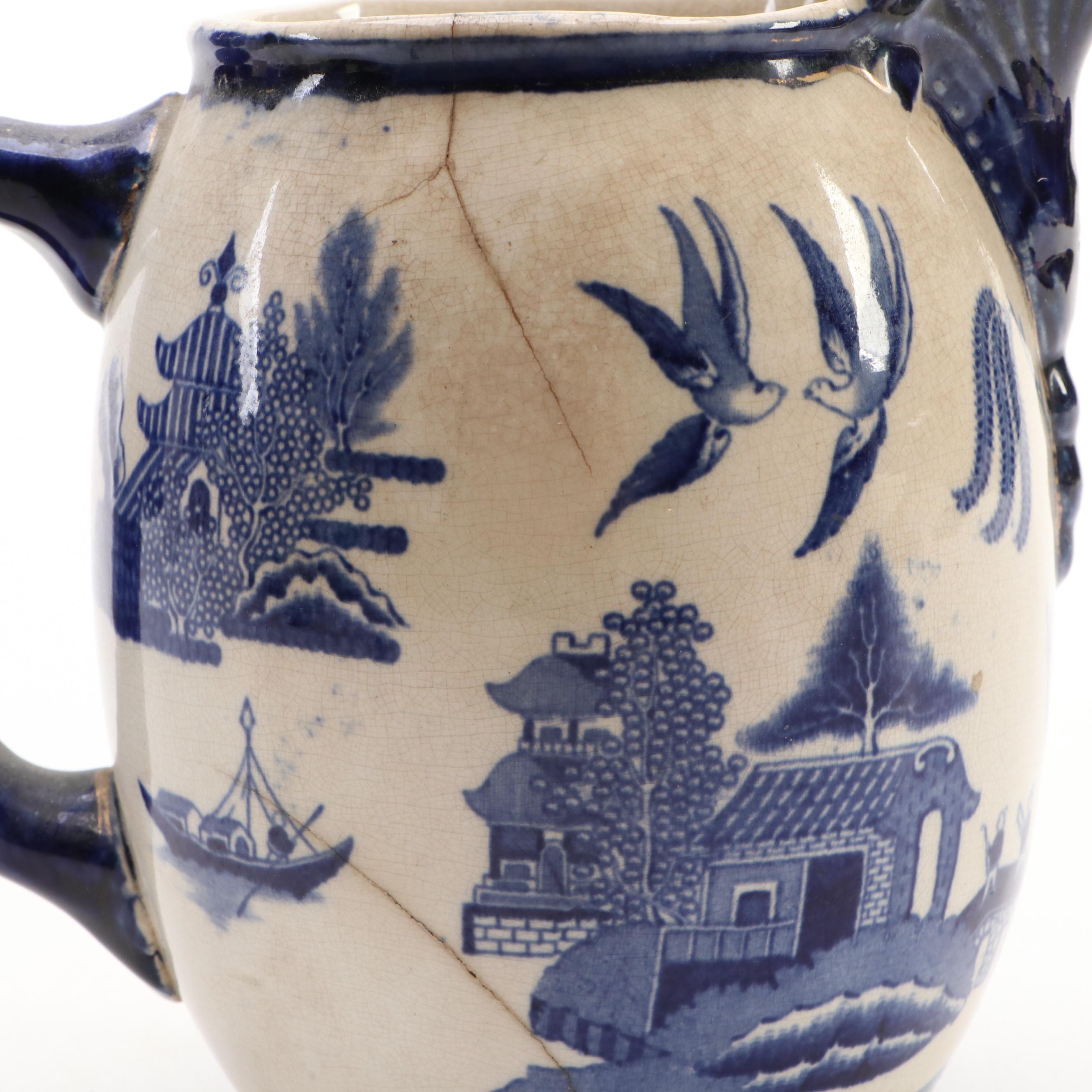 Buffalo Pottery Blue Willow Ceramic Pitcher, Early 20th Century