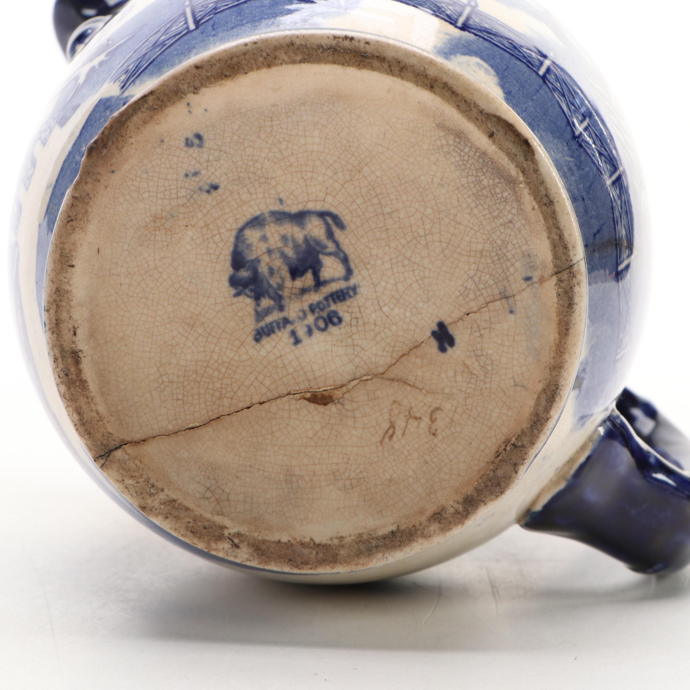 Buffalo Pottery Blue Willow Ceramic Pitcher, Early 20th Century