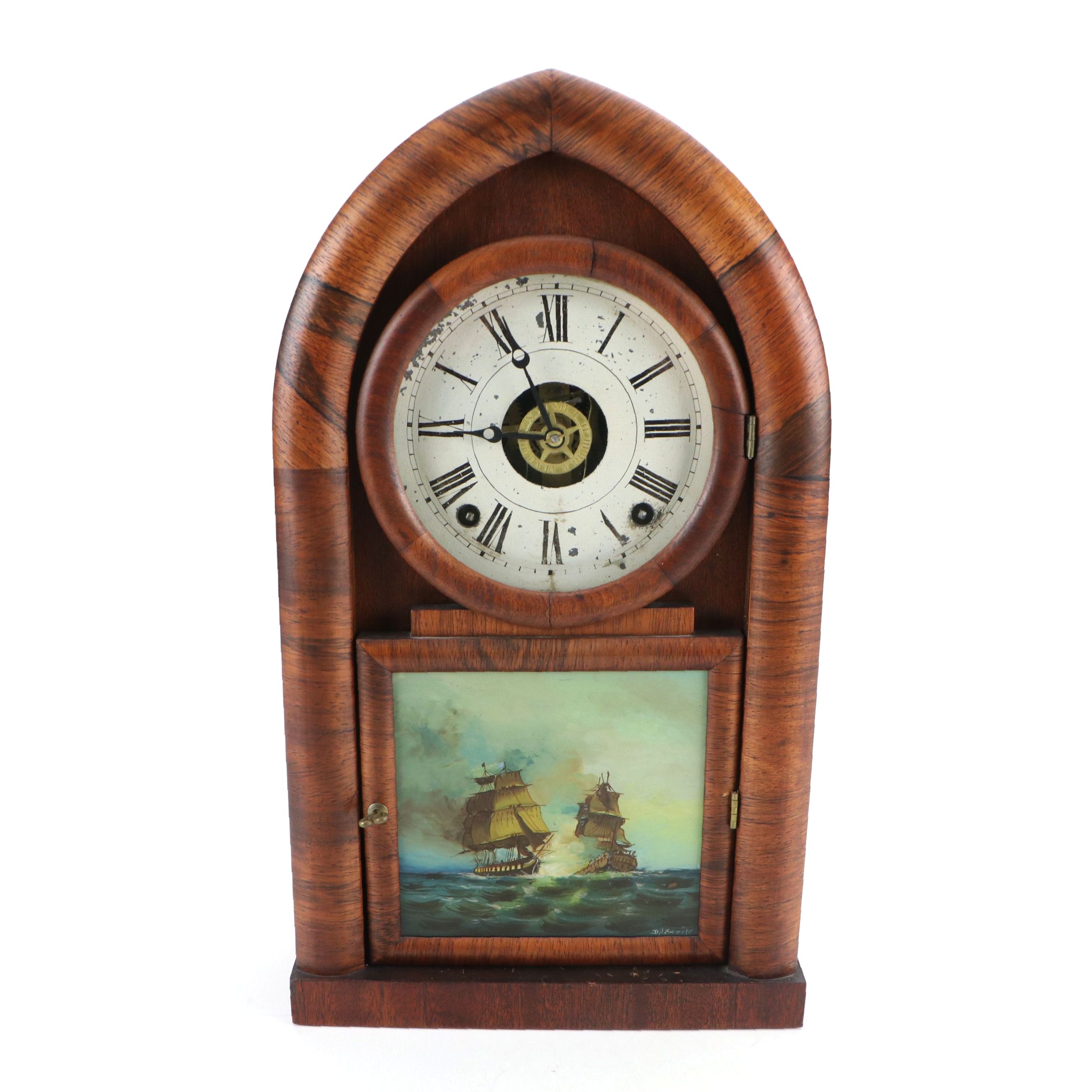 Daniel Pratt & Sons Beehive Mantel Clock with Reverse Painted Glass Panel