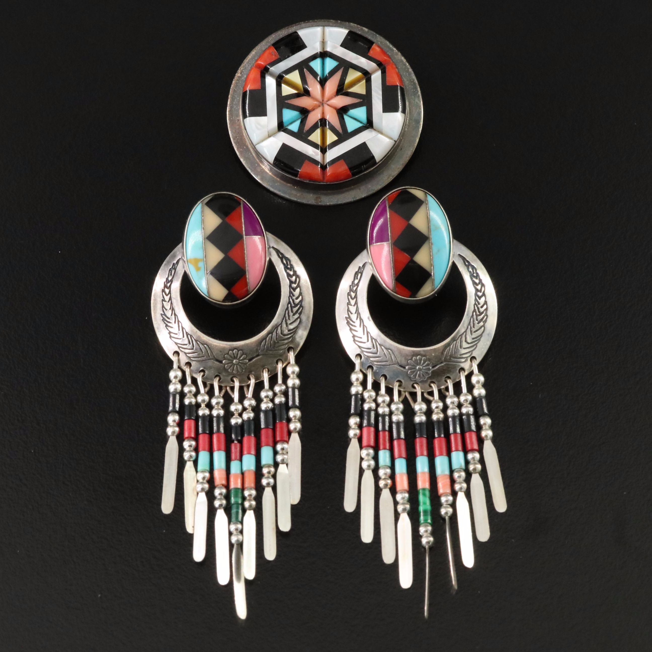 Western Quoc Turquoise & Southwestern Signed Sterling Gemstone Inlay Jewelry