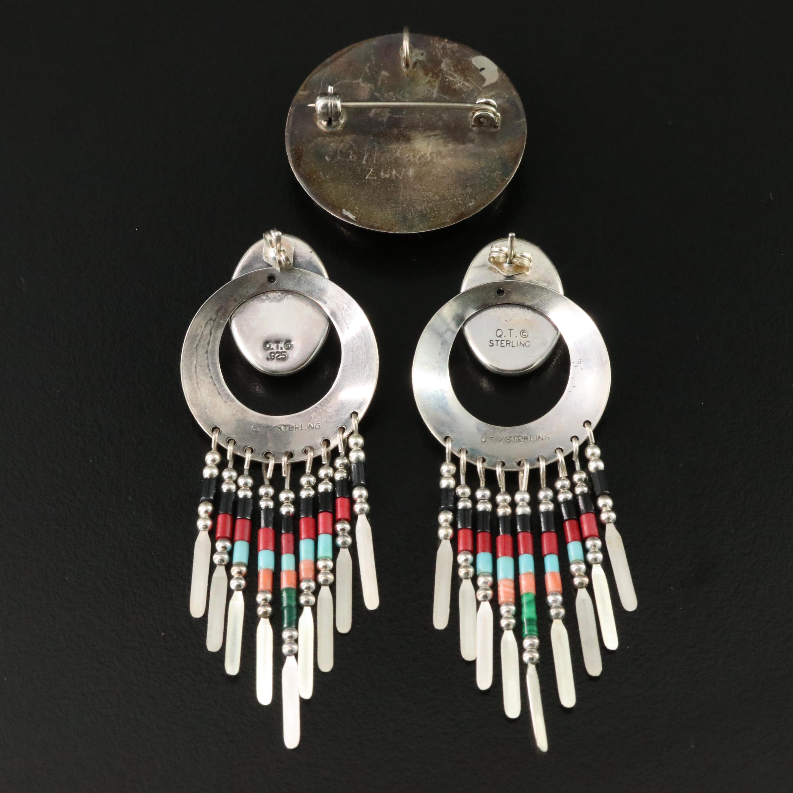 Western Quoc Turquoise & Southwestern Signed Sterling Gemstone Inlay Jewelry