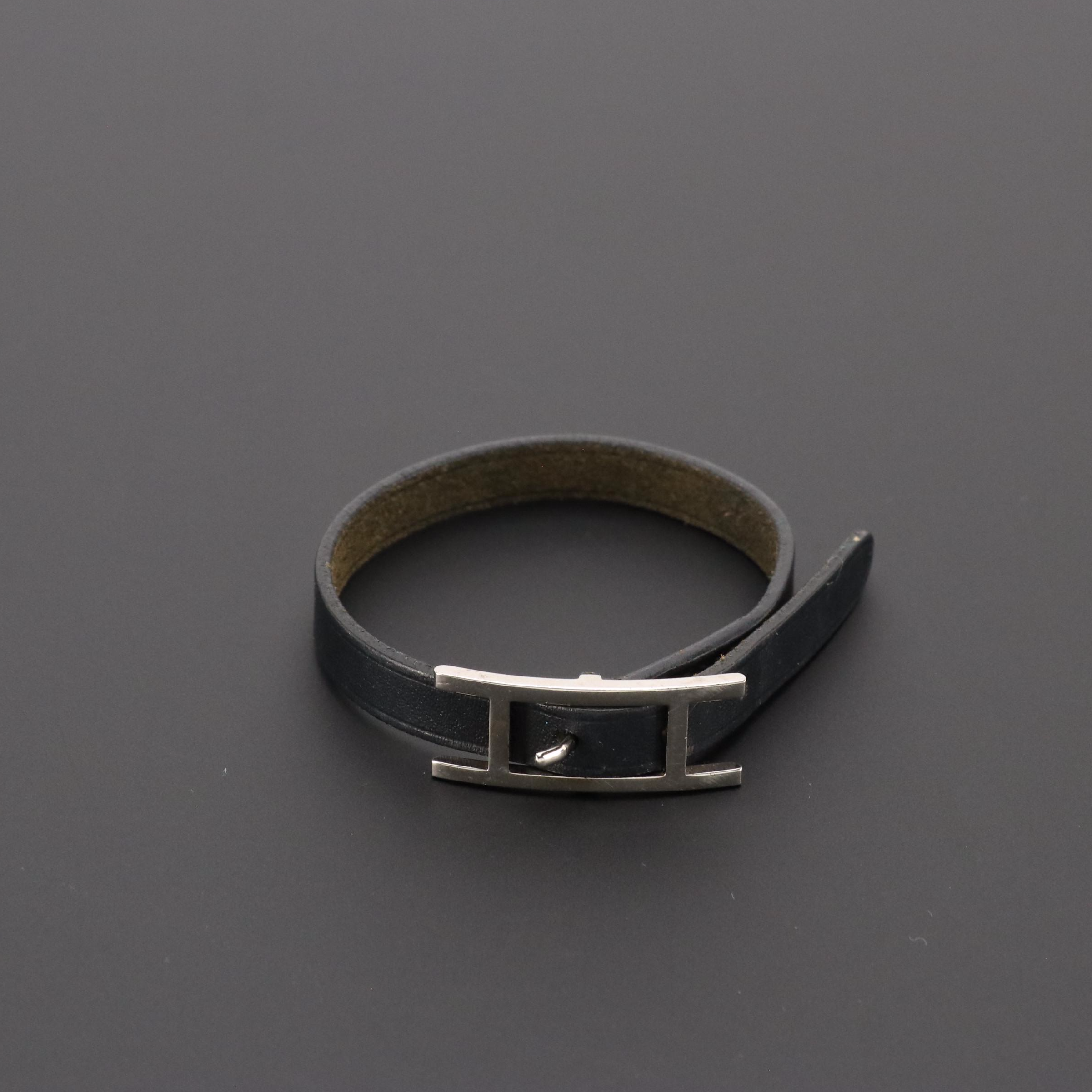 Hermès Hapi Bracelet in Black Swift Leather