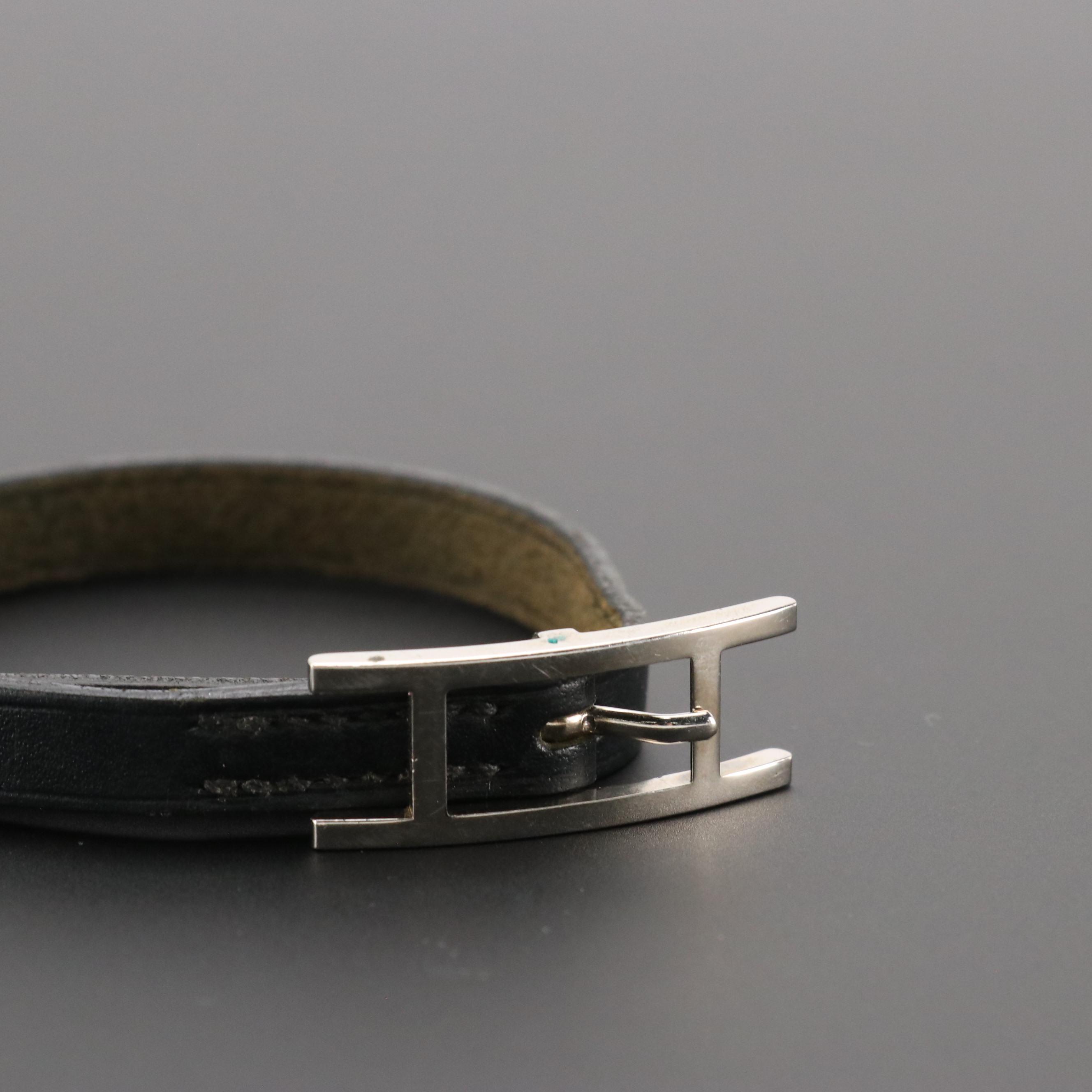 Hermès Hapi Bracelet in Black Swift Leather