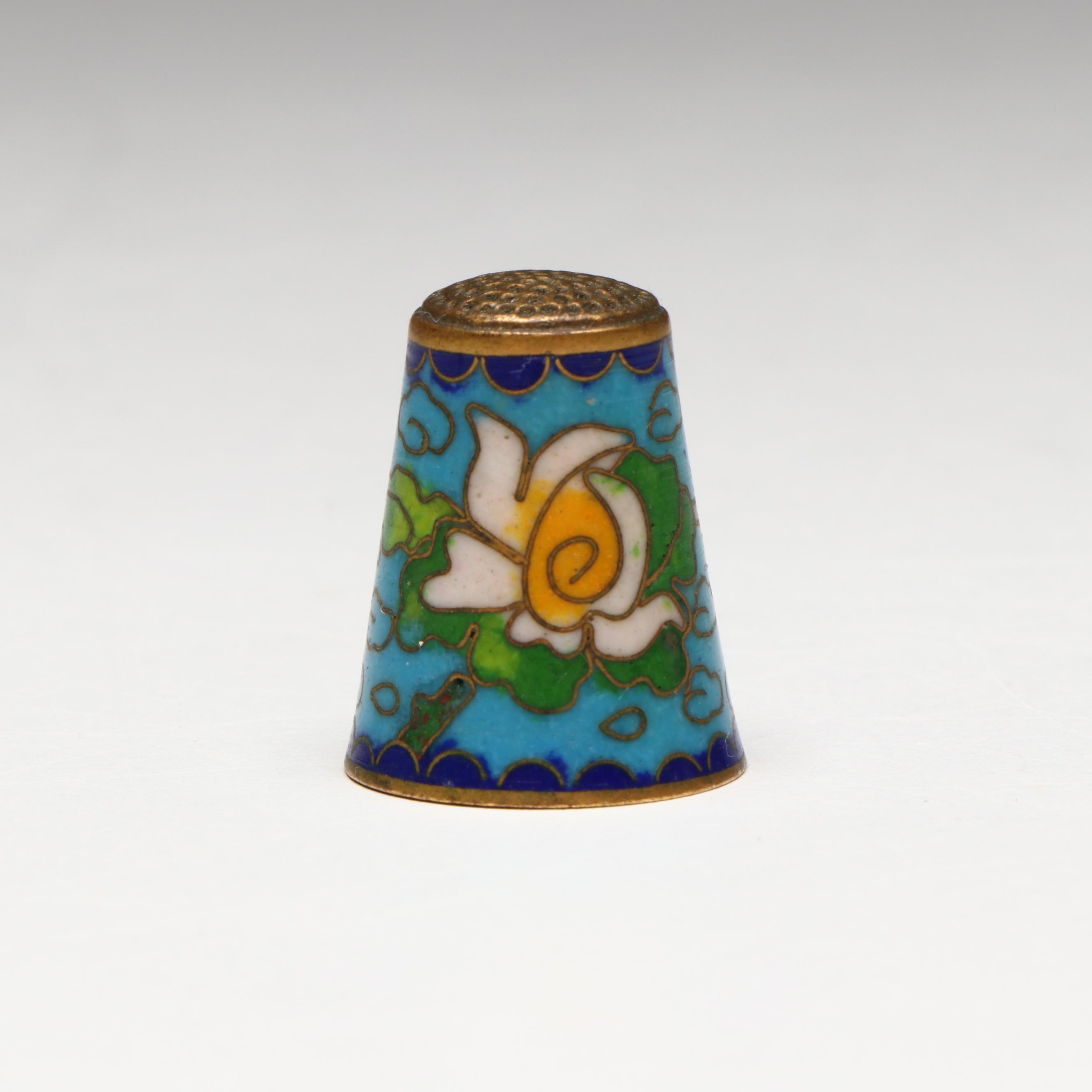 English Ari D. Norman Sterling with Cloisonné and Mother of Pearl Thimbles