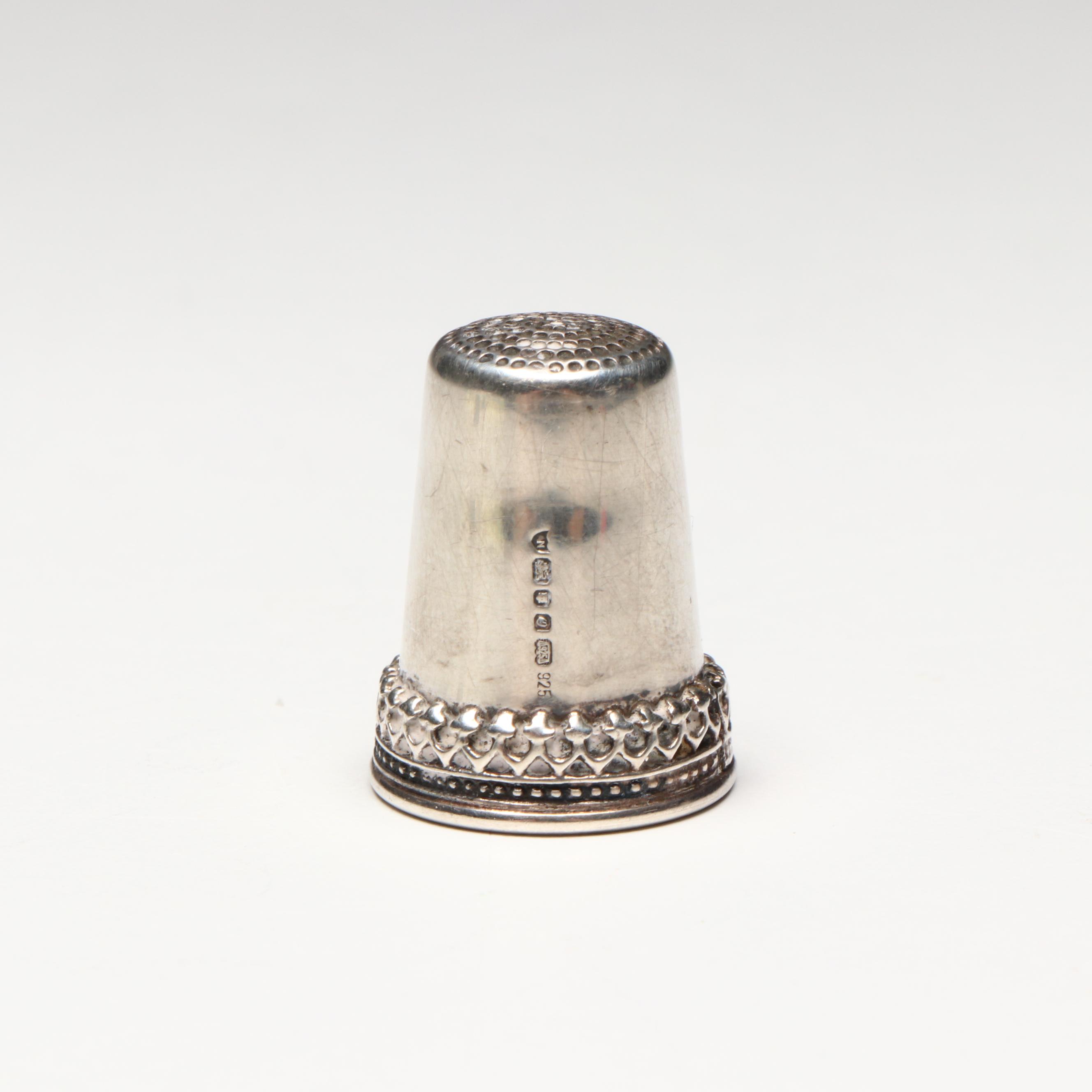 English Ari D. Norman Sterling with Cloisonné and Mother of Pearl Thimbles