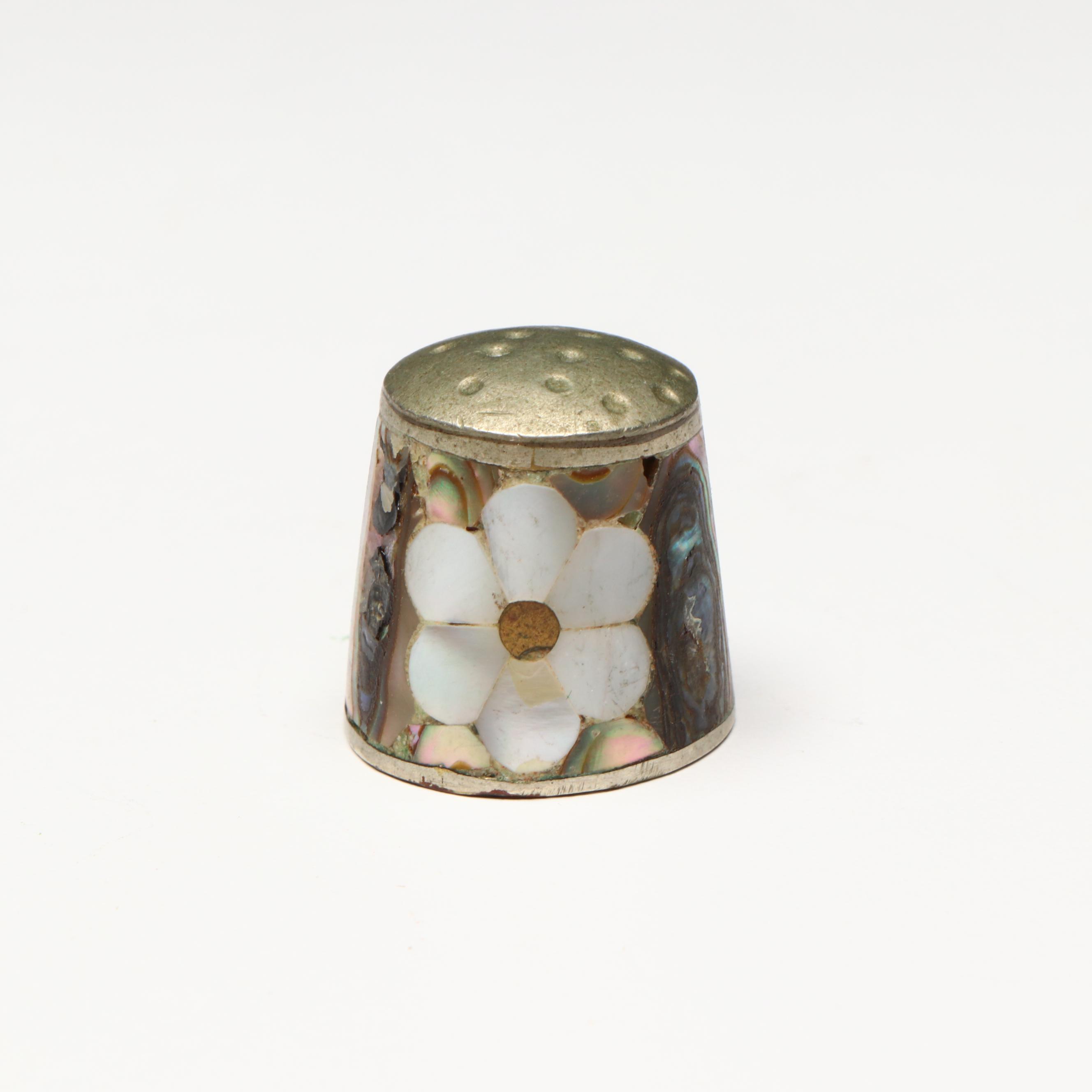 English Ari D. Norman Sterling with Cloisonné and Mother of Pearl Thimbles