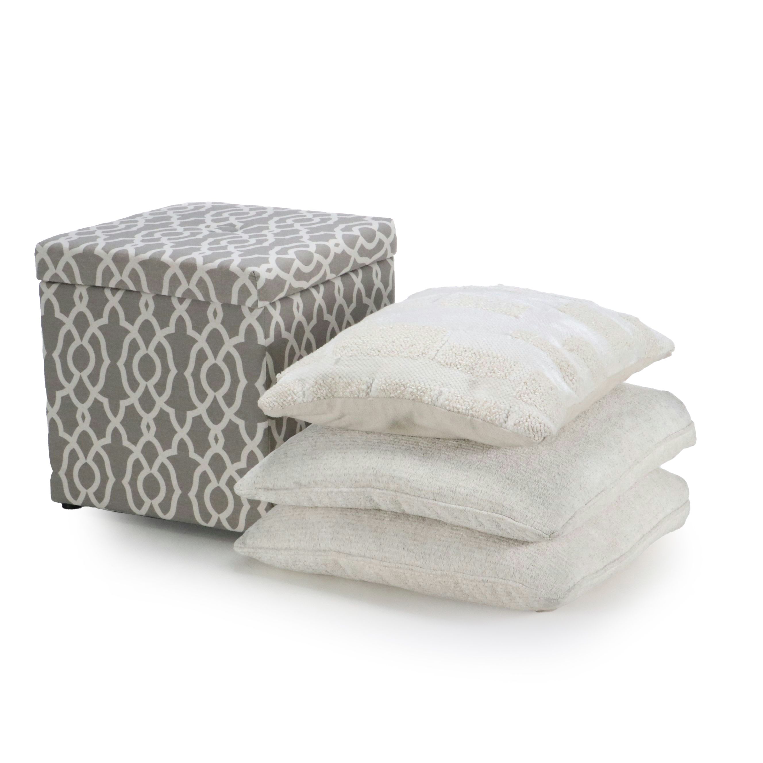 Footstool Storage Cube with Throw Pillows