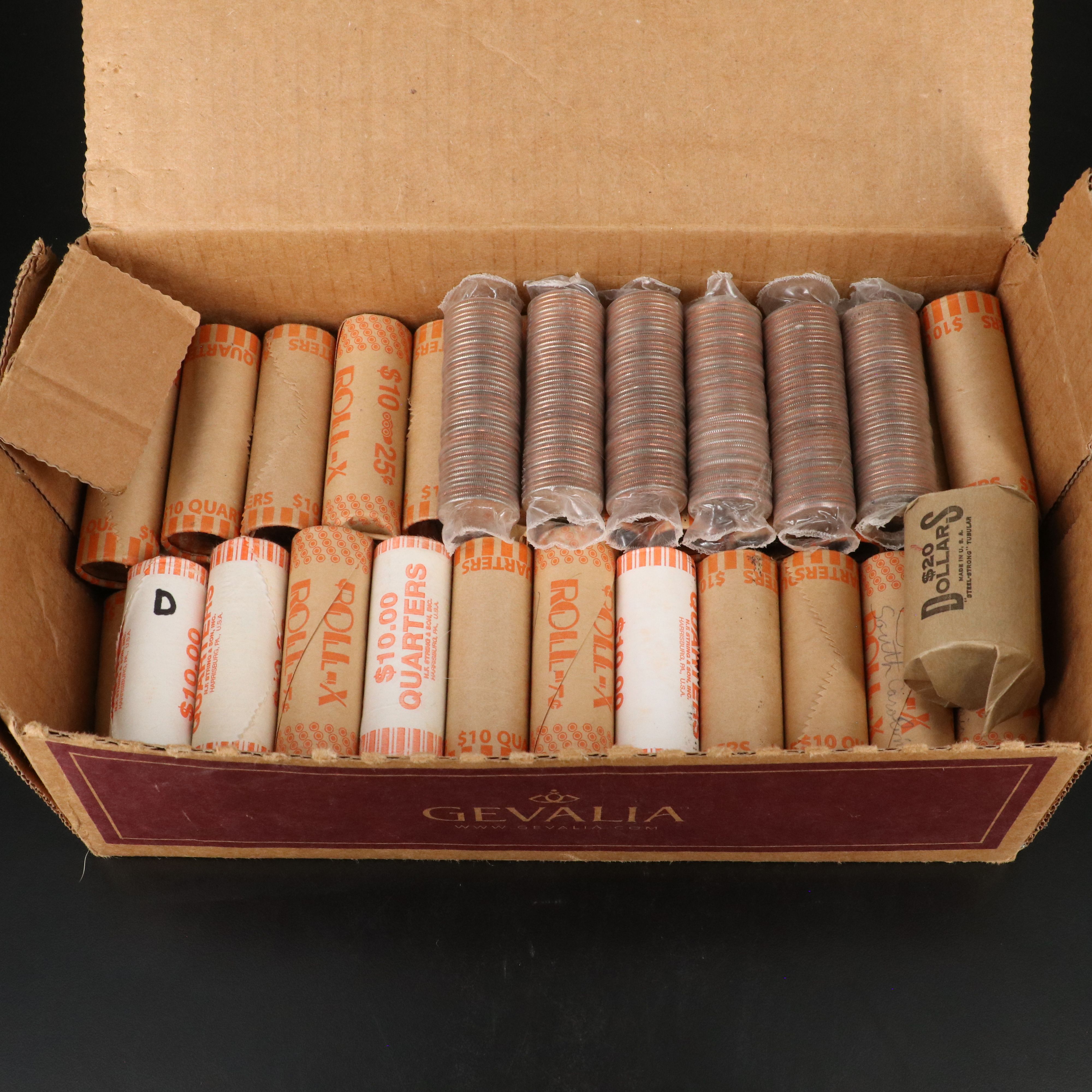 Collection of 2050 State Quarters in Bank Rolls and 68 Eisenhower Dollars