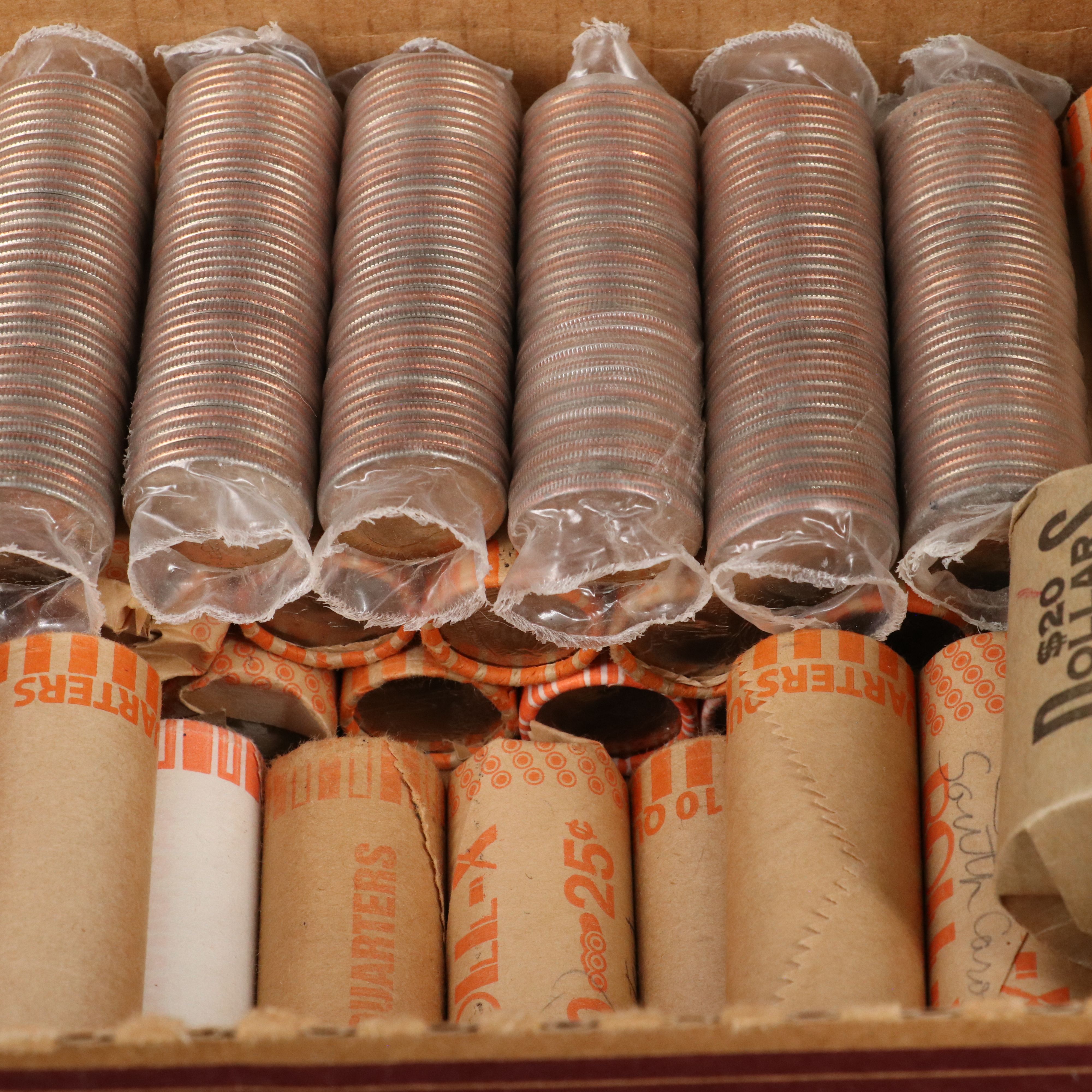 Collection of 2050 State Quarters in Bank Rolls and 68 Eisenhower Dollars
