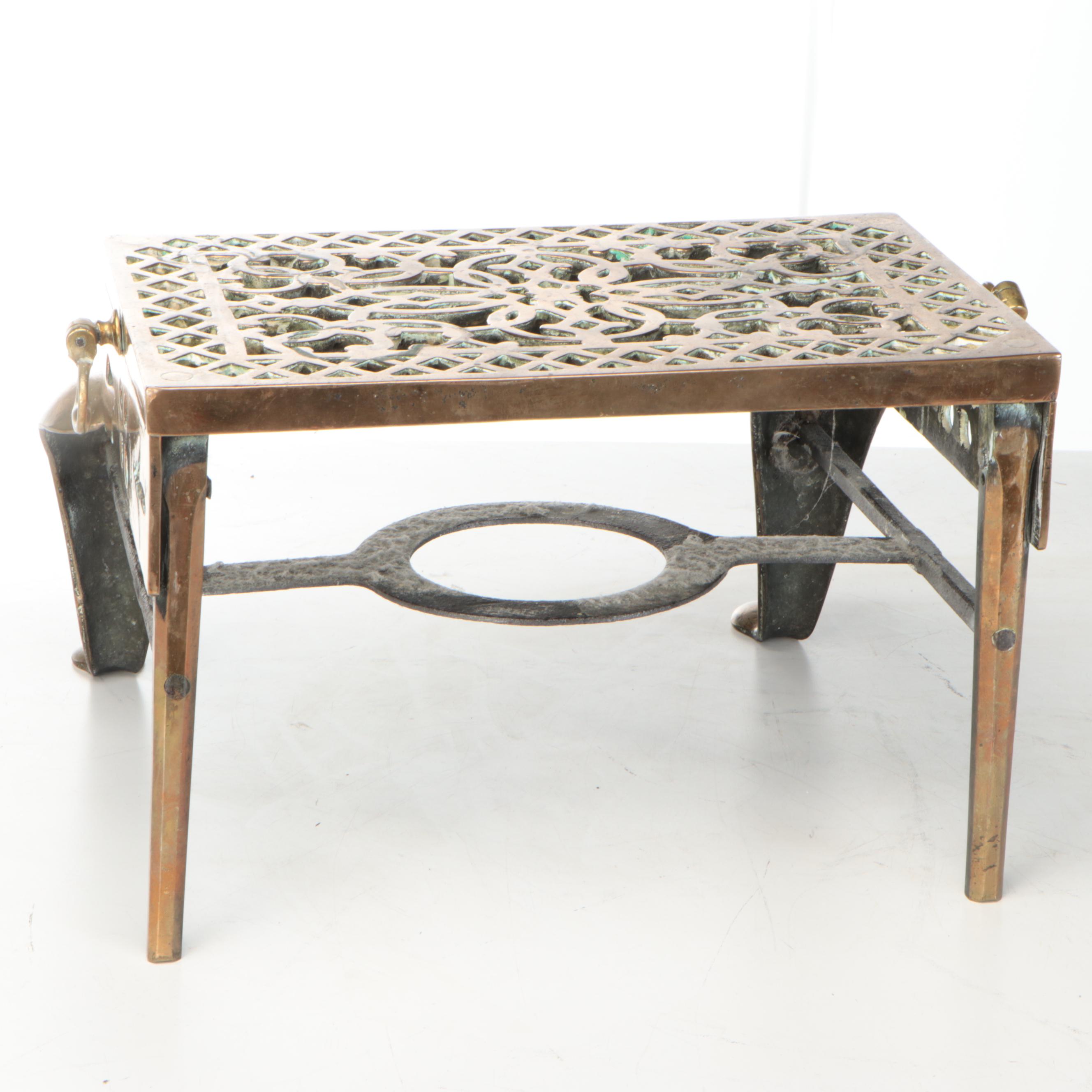 English Georgian Style Brass and Metal Footman Trivet, 19th Century
