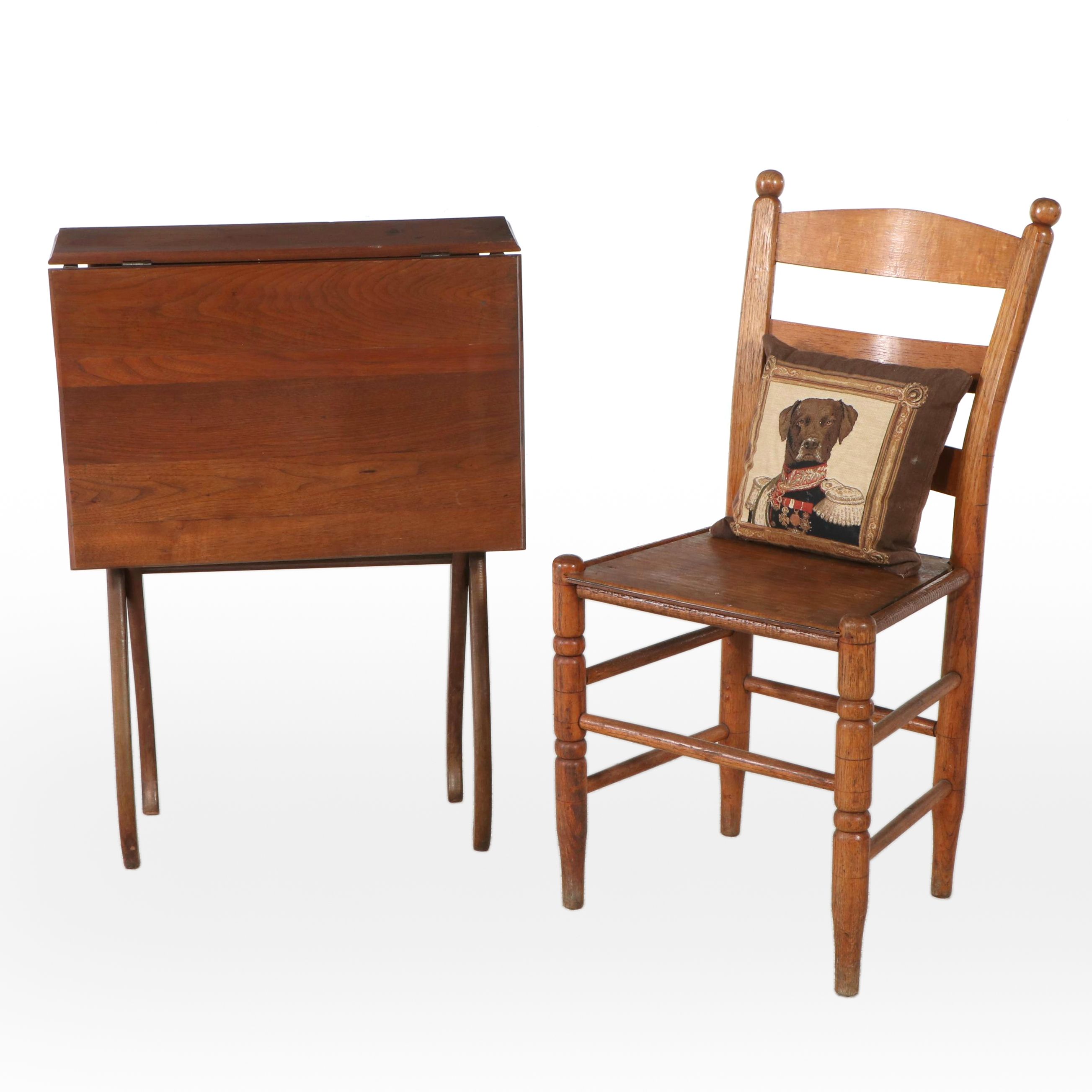 Regency Style Mahogany Couching Table with Ladder-Back Side Chair