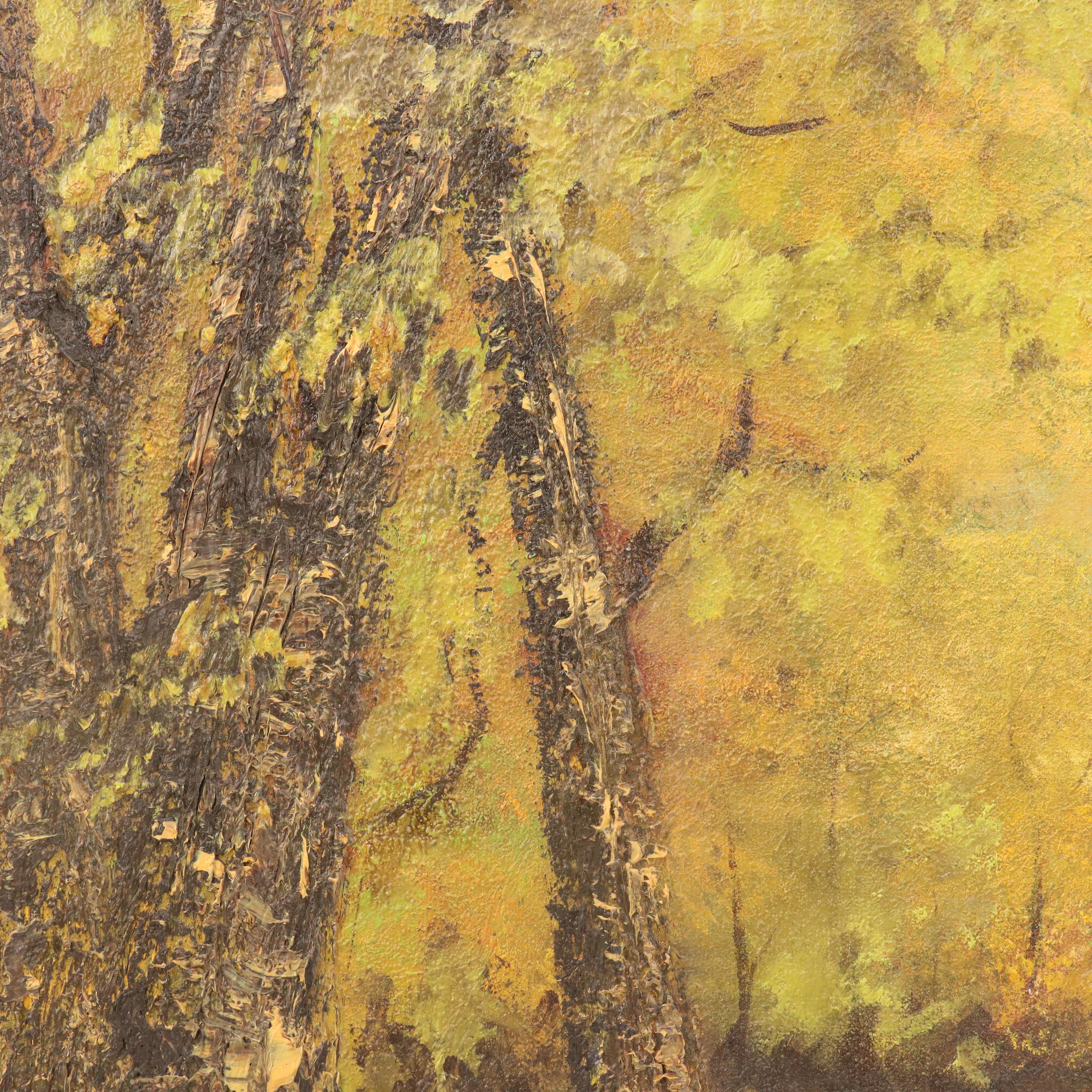 Juanita Hensley Impasto Forest Landscape Oil Painting, Mid-20th Century