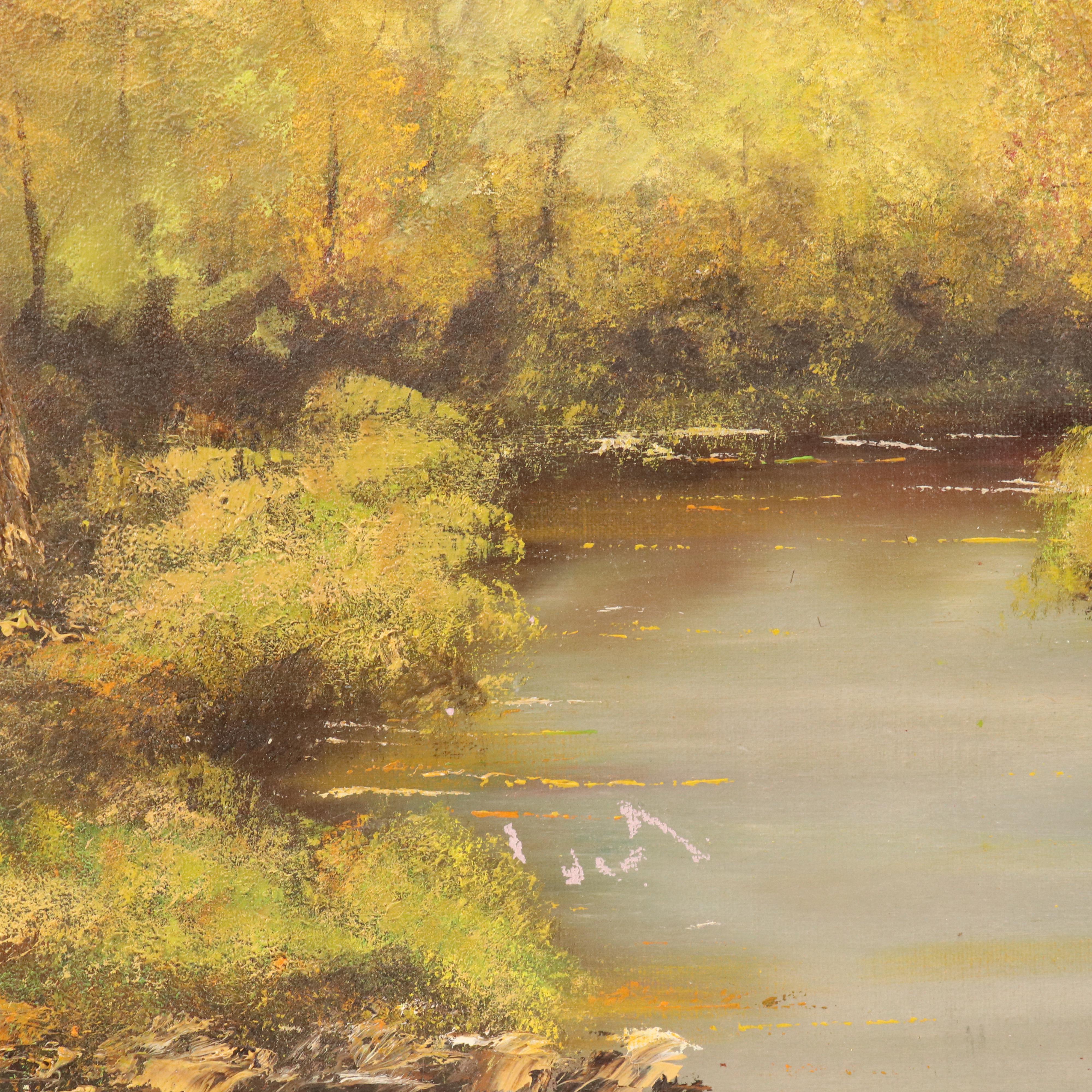 Juanita Hensley Impasto Forest Landscape Oil Painting, Mid-20th Century