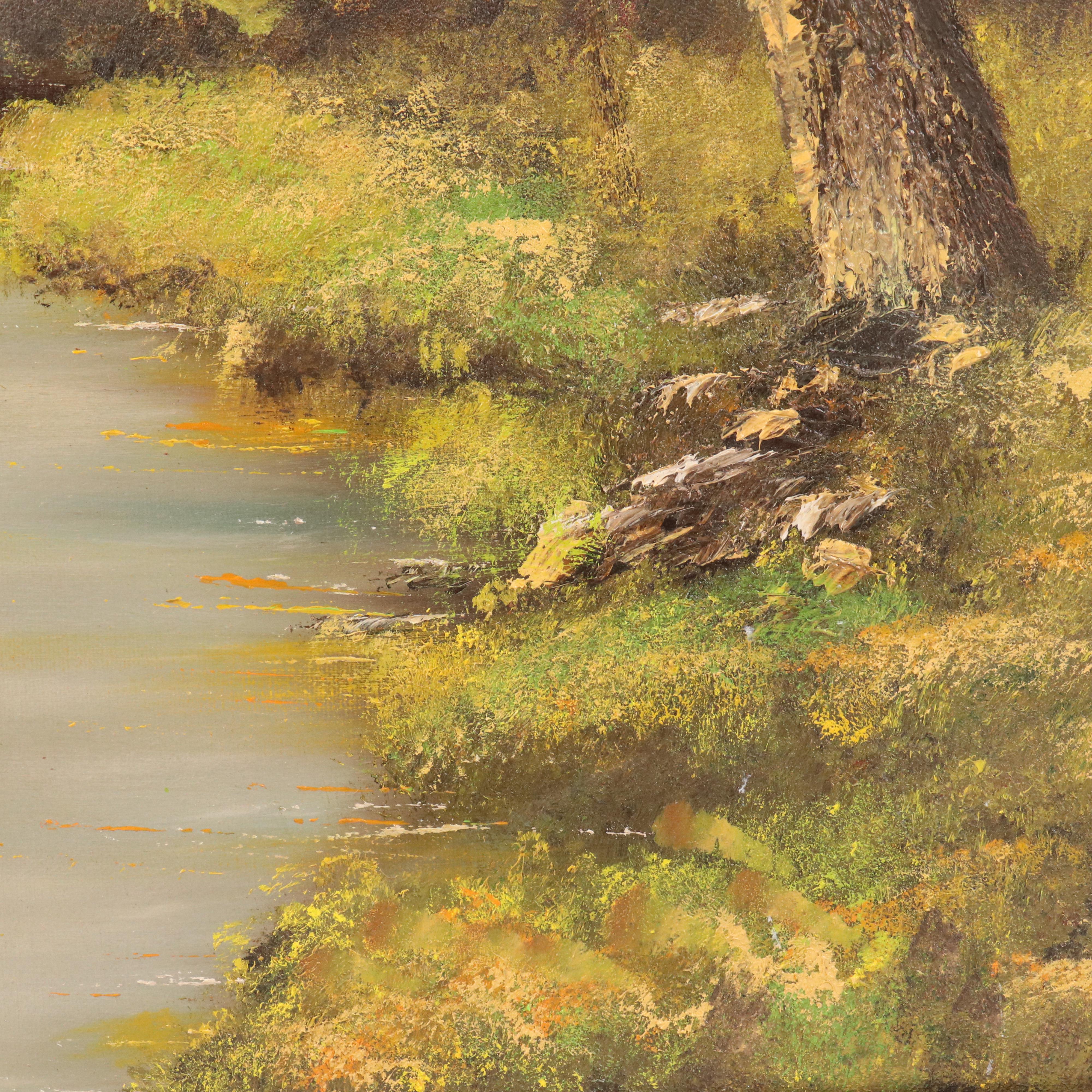 Juanita Hensley Impasto Forest Landscape Oil Painting, Mid-20th Century