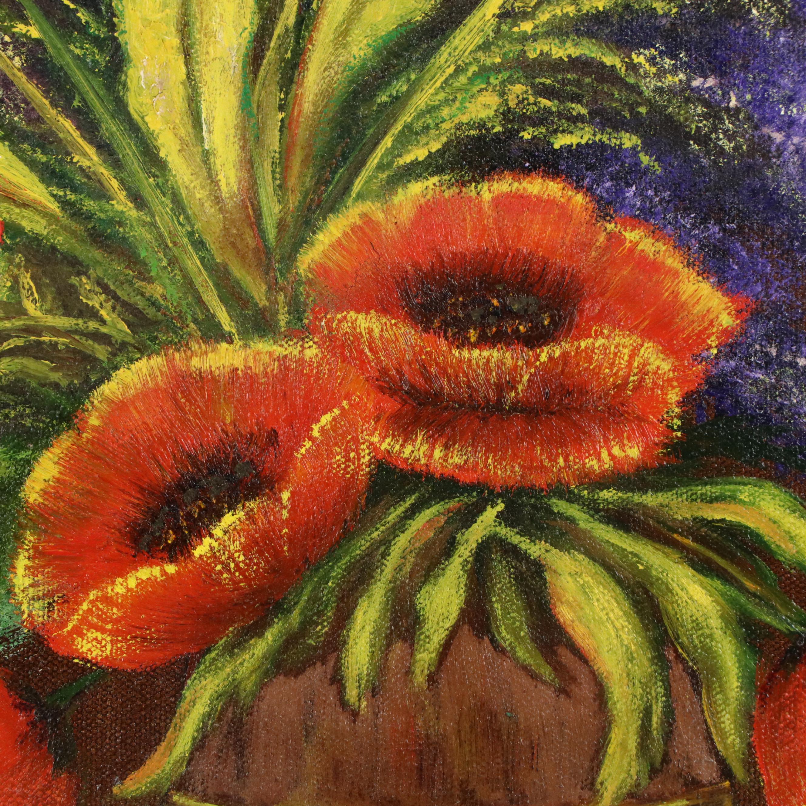 Juanita Hensley Acrylic Still Life Painting with Poppies