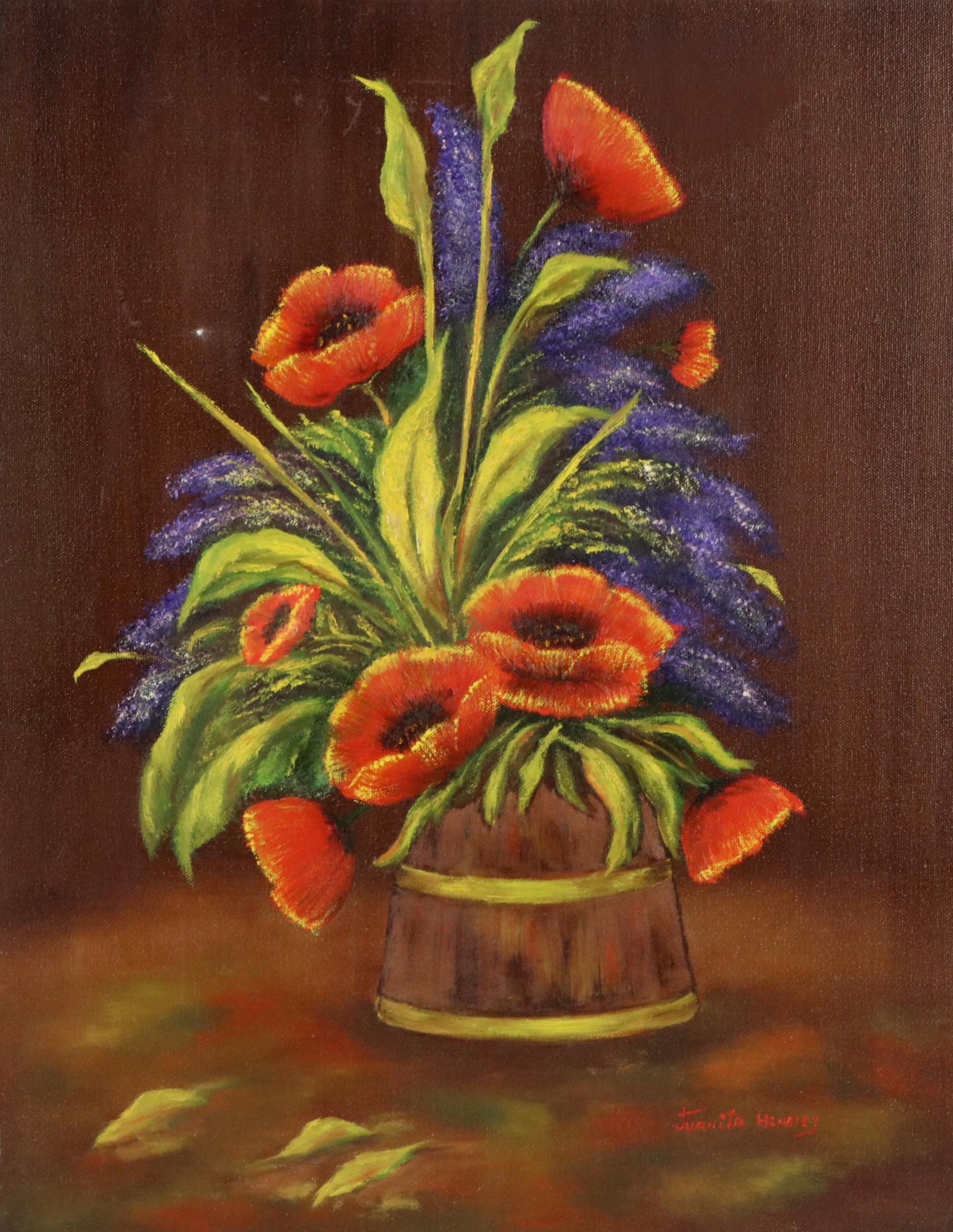 Juanita Hensley Acrylic Still Life Painting with Poppies