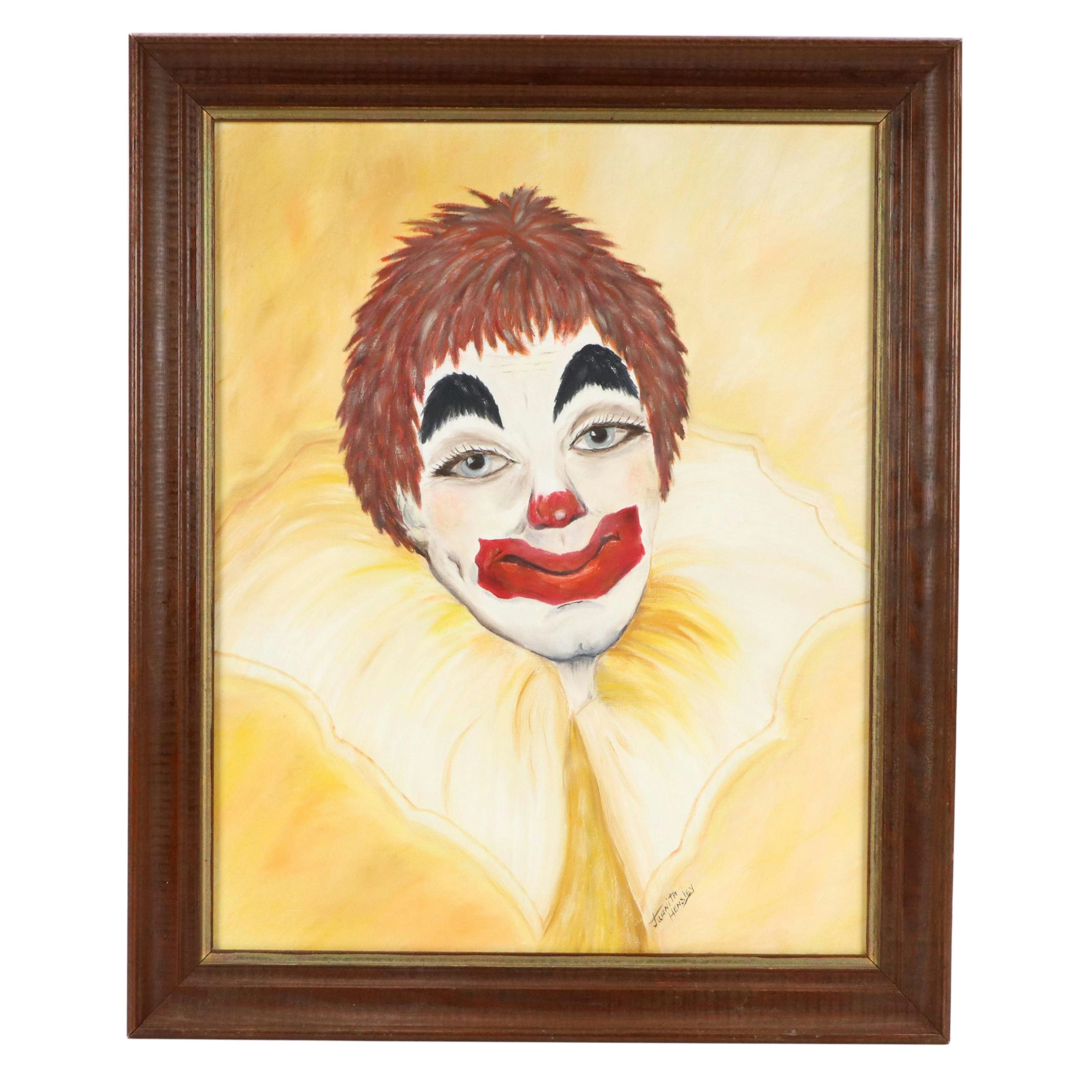 Juanita R. Hensley Acrylic Clown Portrait Painting