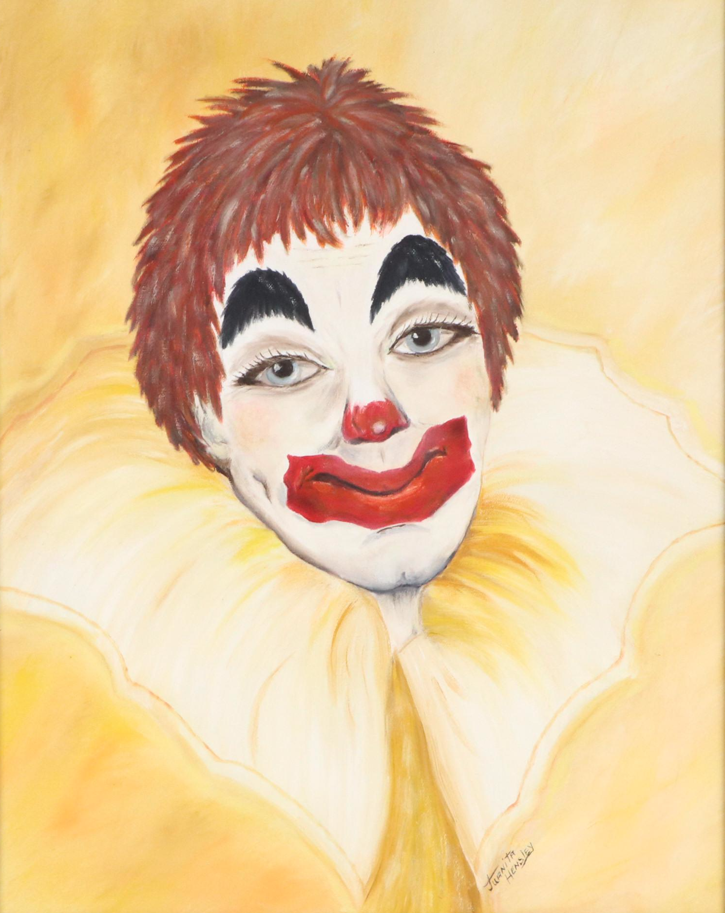 Juanita R. Hensley Acrylic Clown Portrait Painting