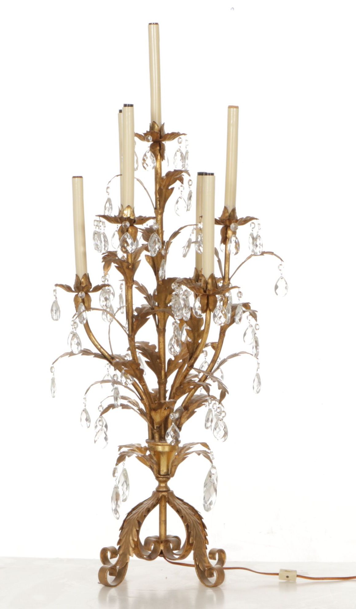 Italianate Gilt Metal Three Tier Girandole Candelabra Table Lamp, Vintage