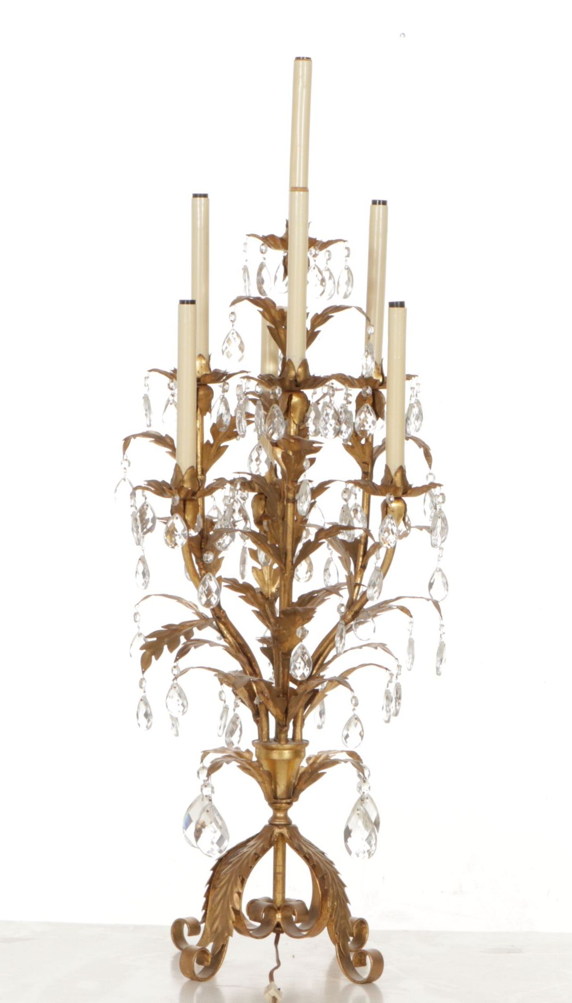 Italianate Gilt Metal Three Tier Girandole Candelabra Table Lamp, Vintage