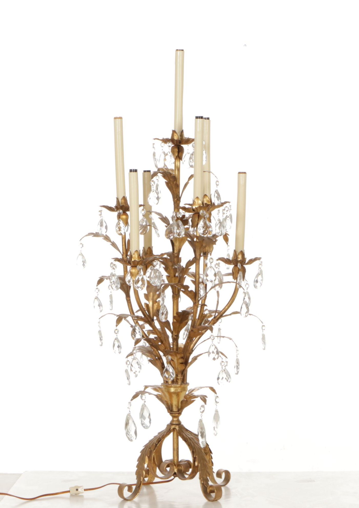 Italianate Gilt Metal Three Tier Girandole Candelabra Table Lamp, Vintage