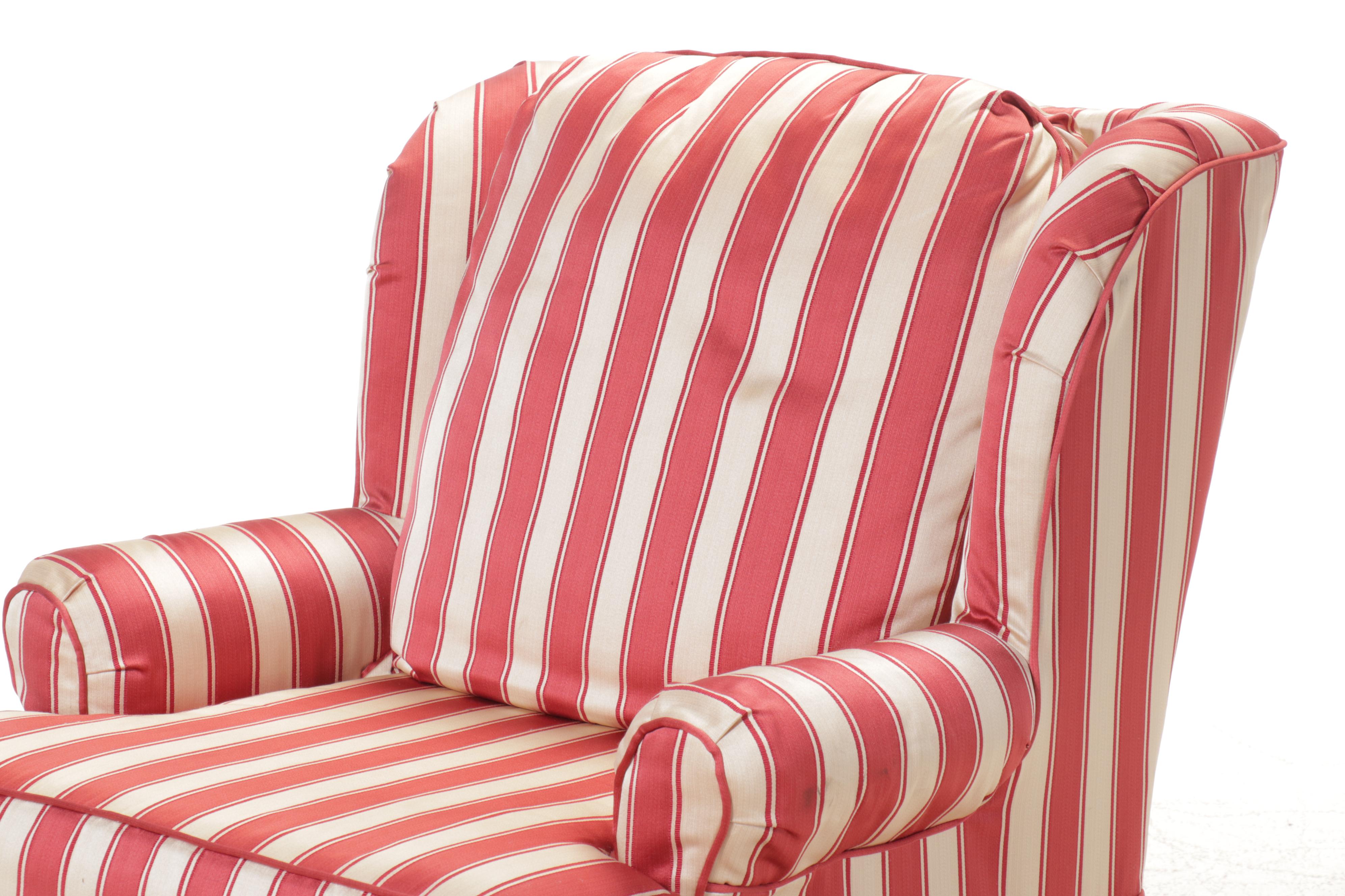 Striped Upholstered Swivel Armchair with Ottoman