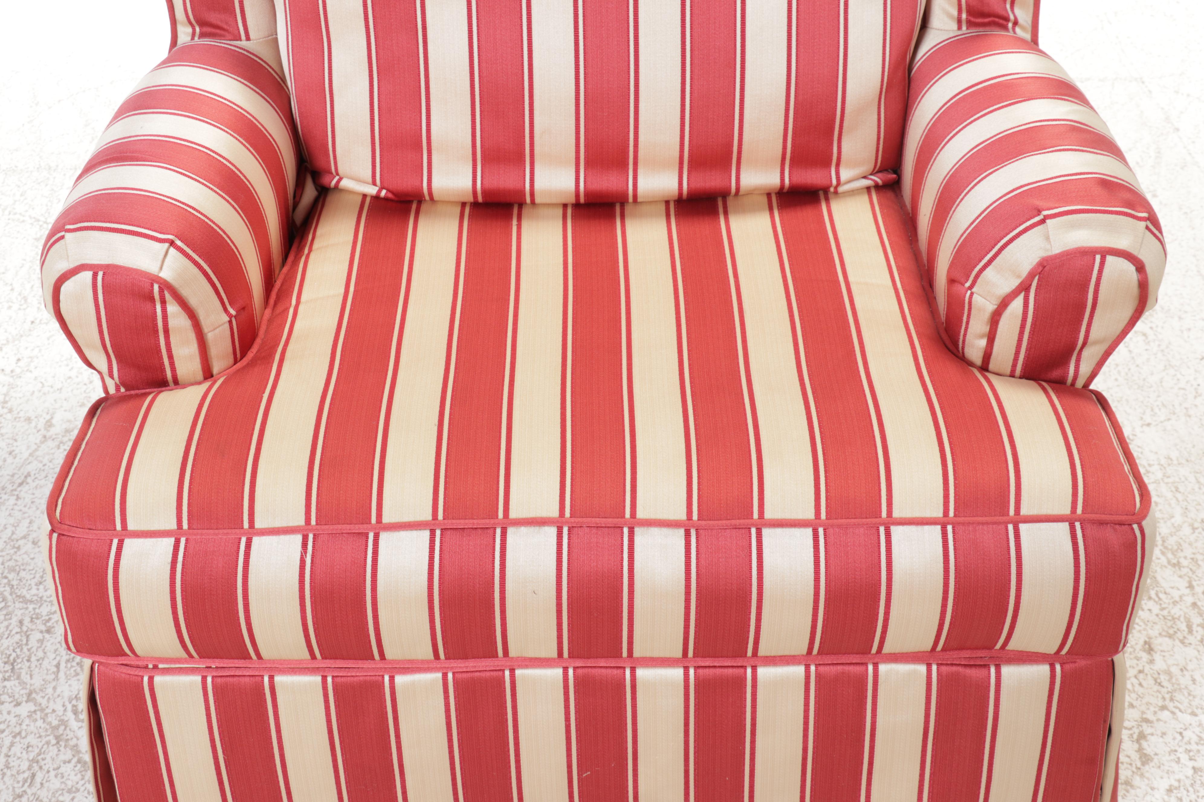 Striped Upholstered Swivel Armchair with Ottoman