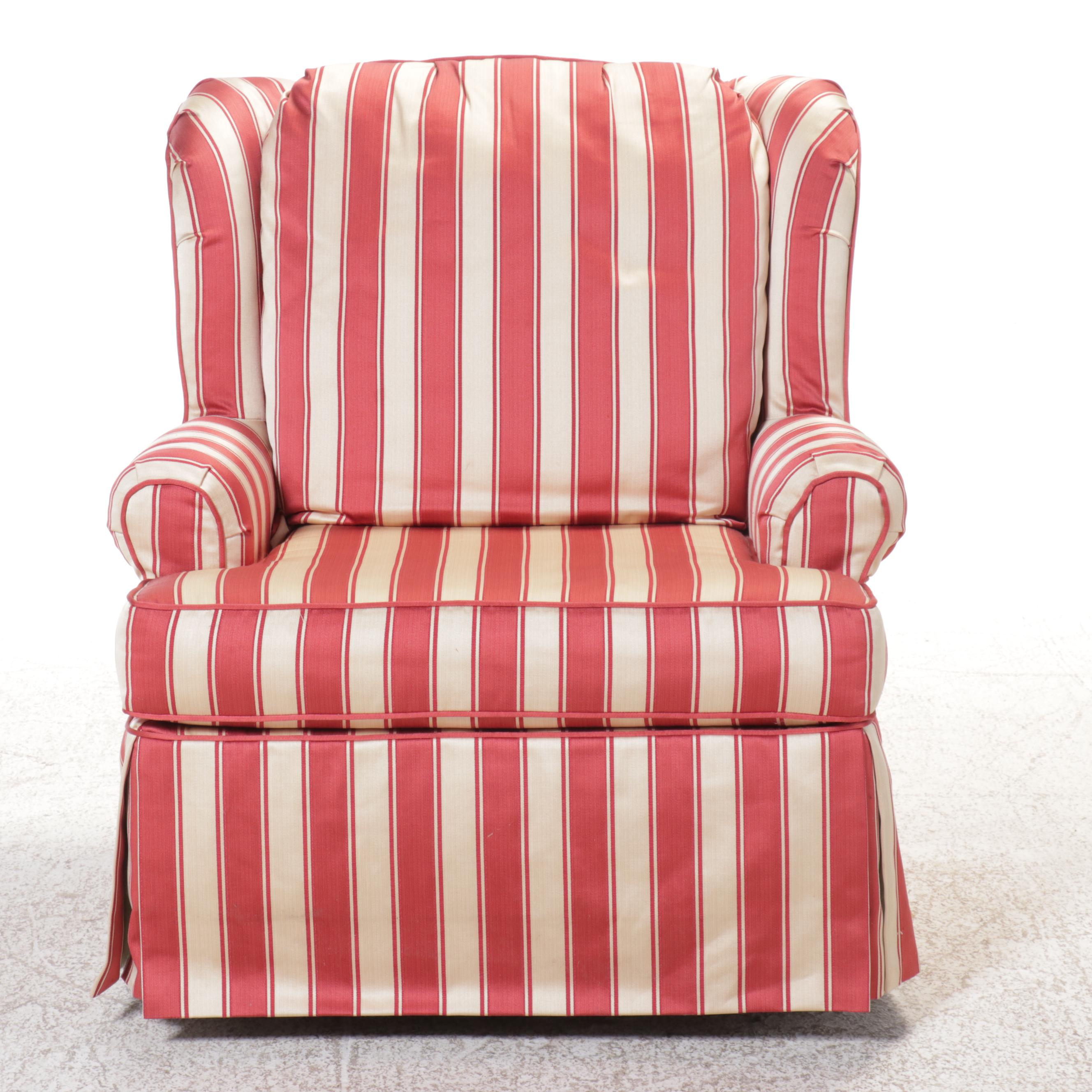 Striped Upholstered Swivel Armchair with Ottoman