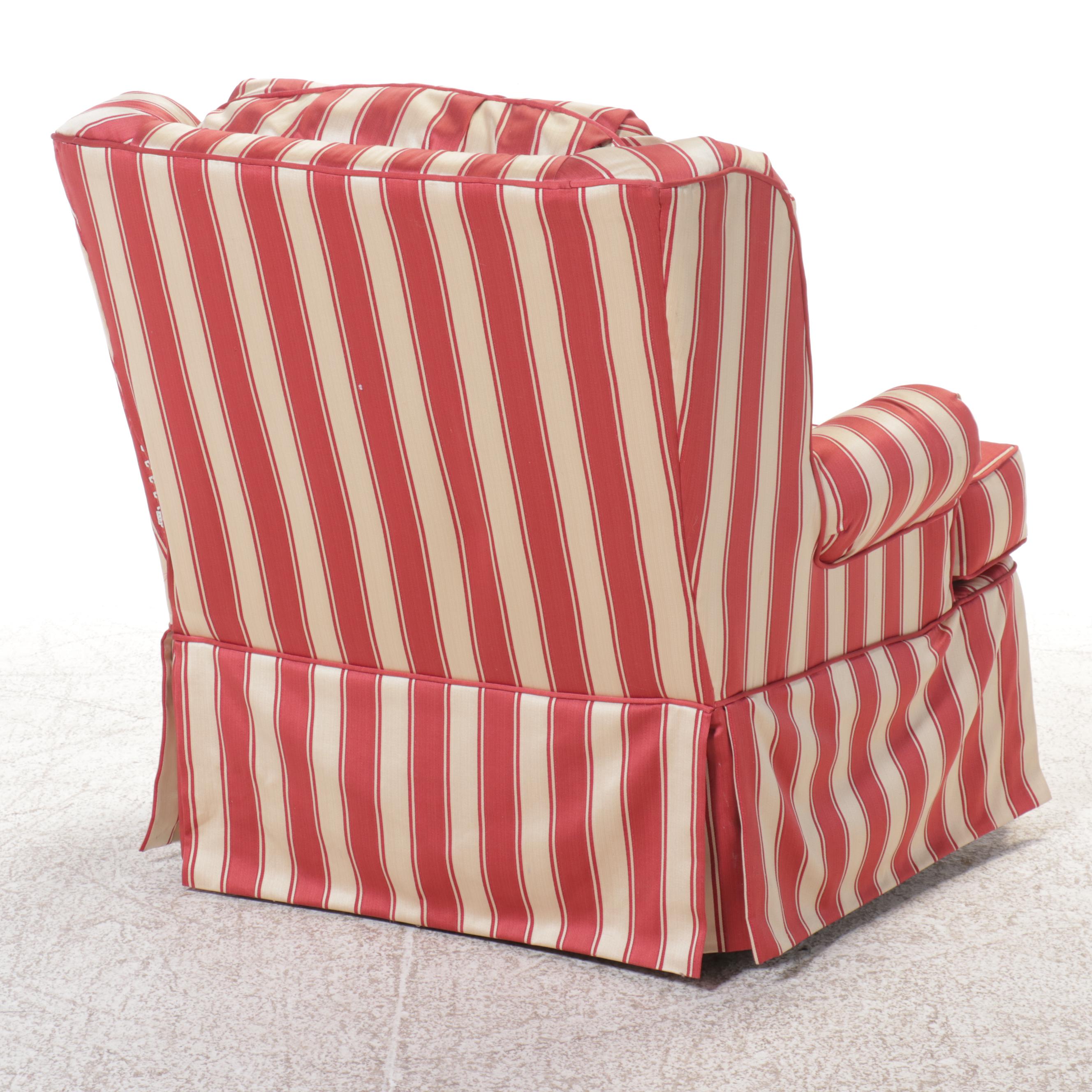 Striped Upholstered Swivel Armchair with Ottoman