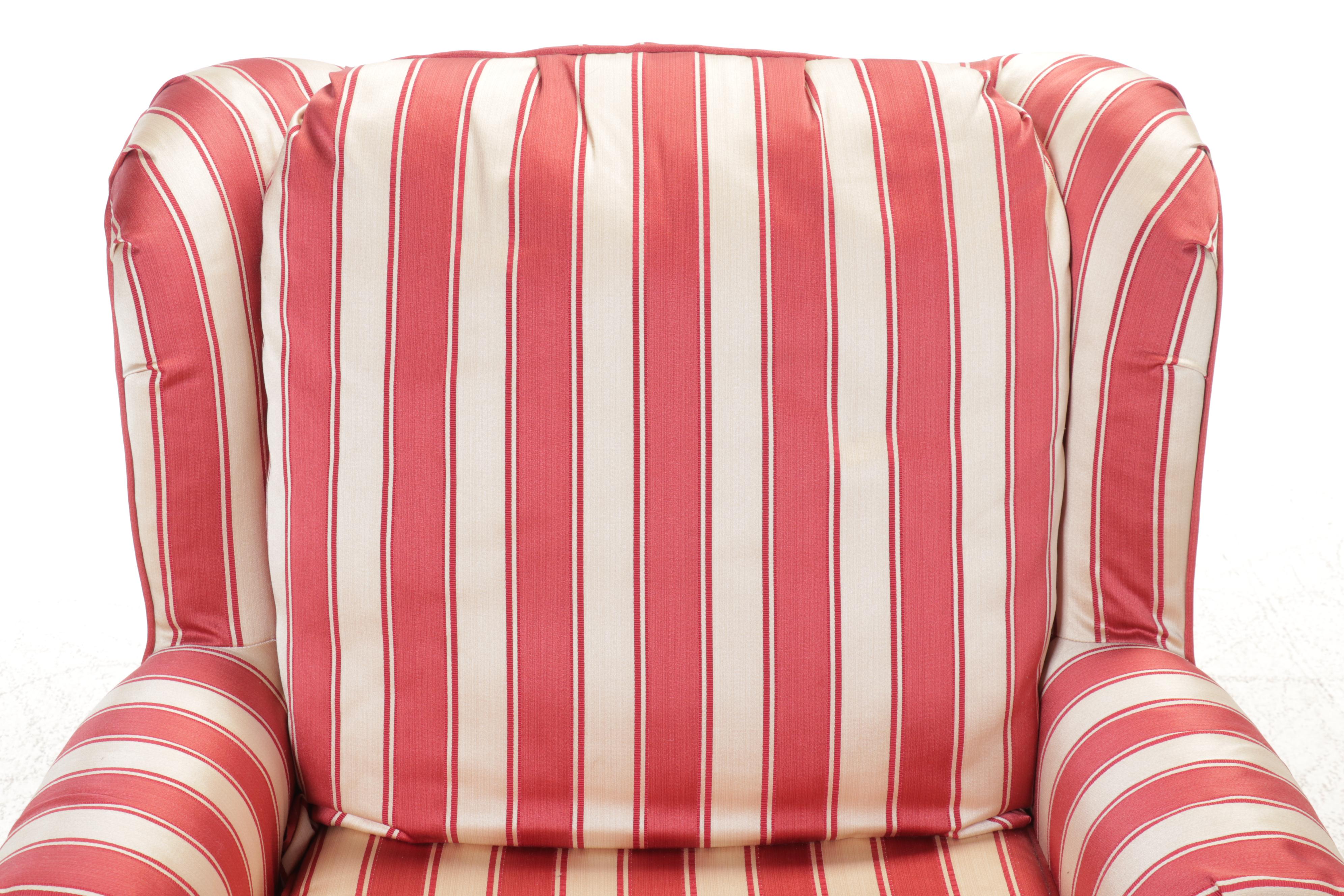Striped Upholstered Swivel Armchair with Ottoman