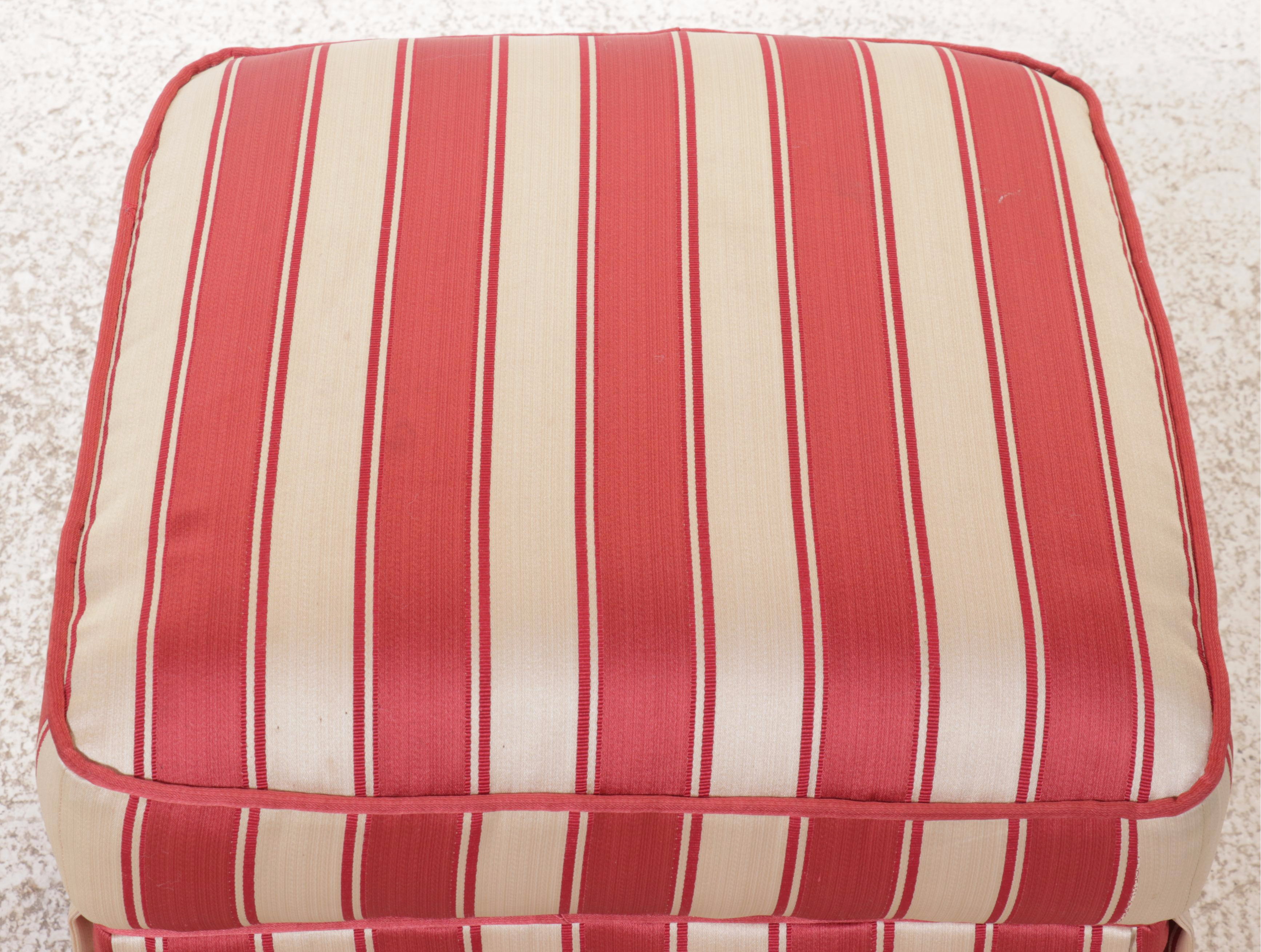 Striped Upholstered Swivel Armchair with Ottoman