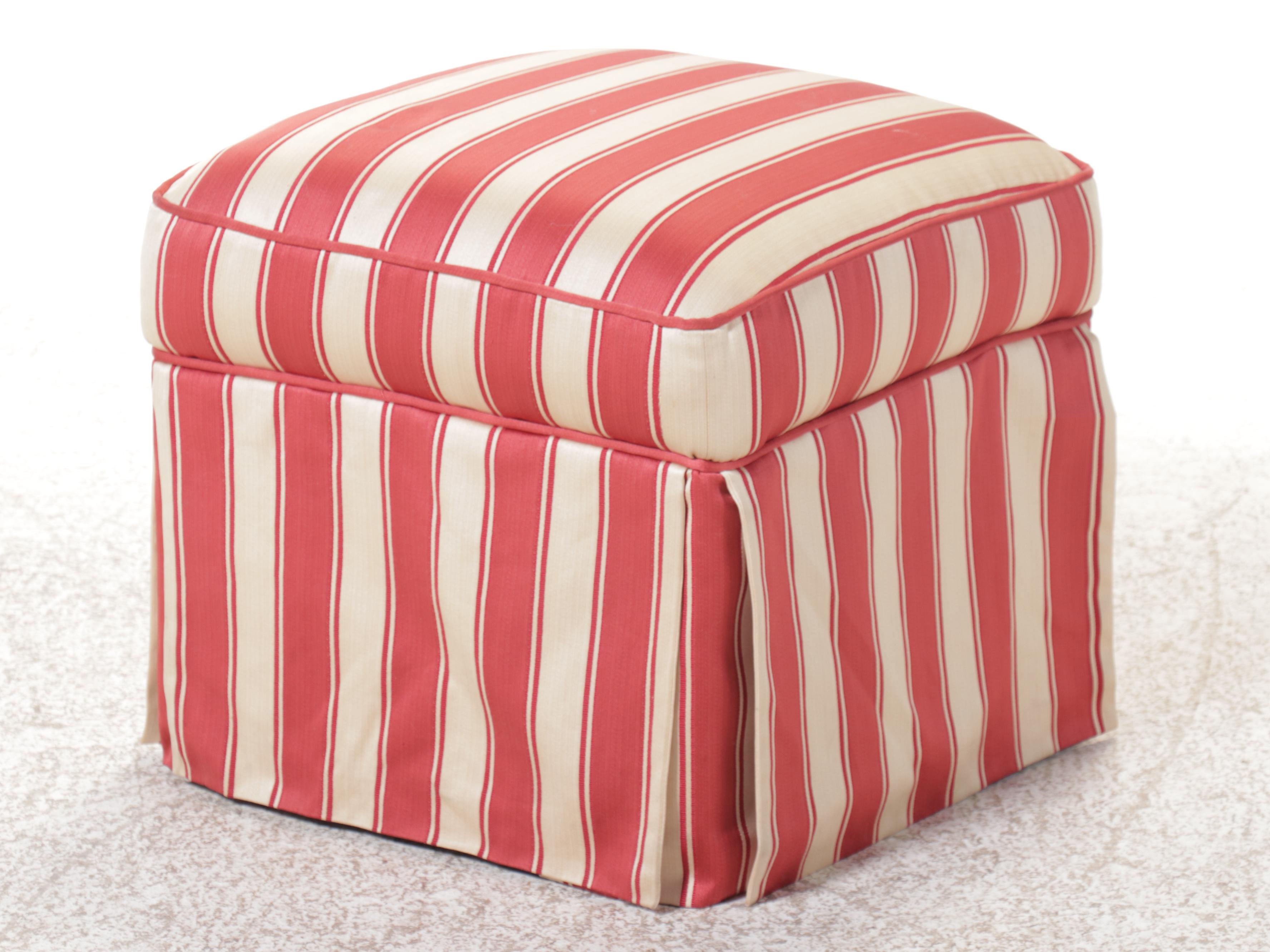 Striped Upholstered Swivel Armchair with Ottoman