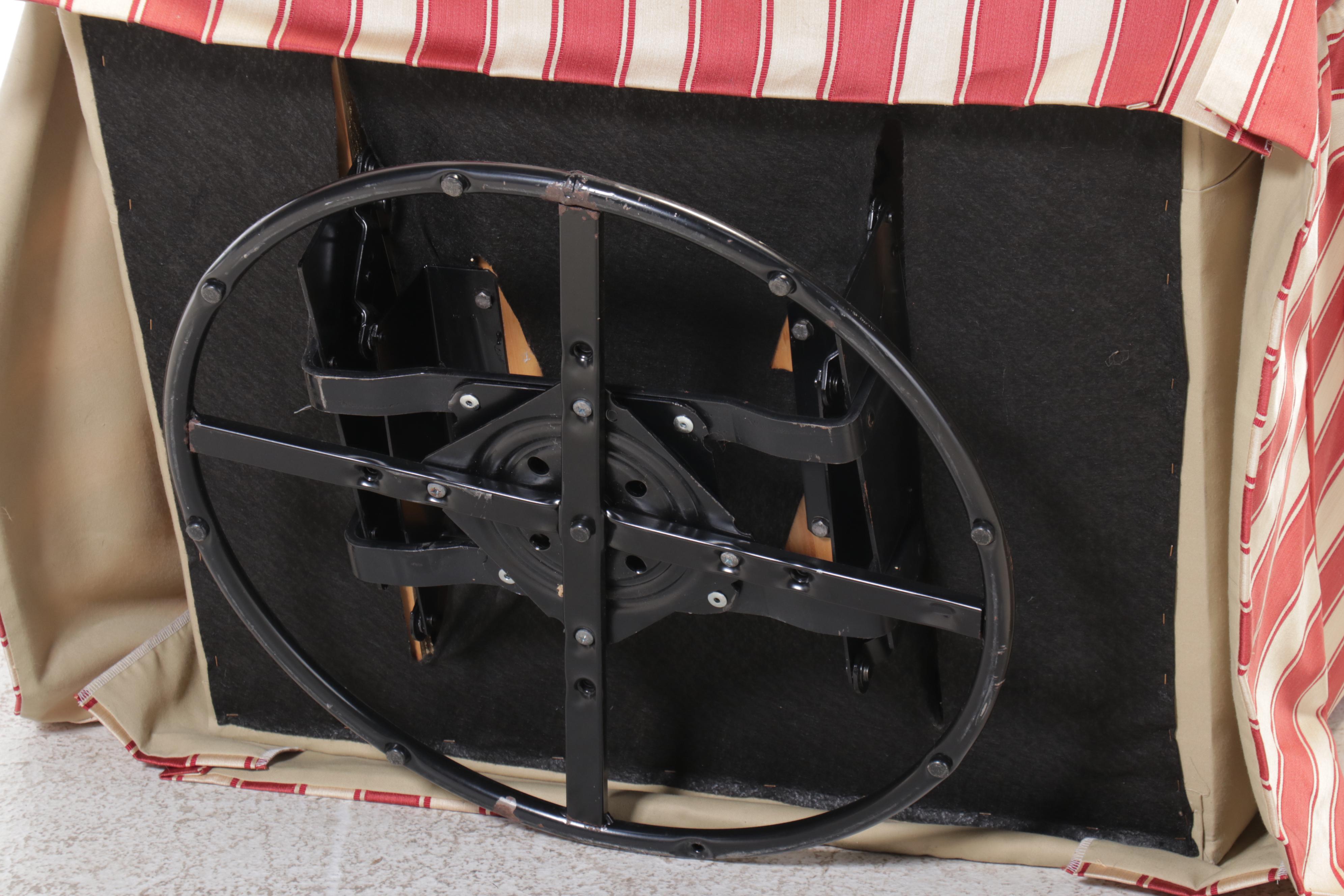 Striped Upholstered Swivel Armchair with Ottoman