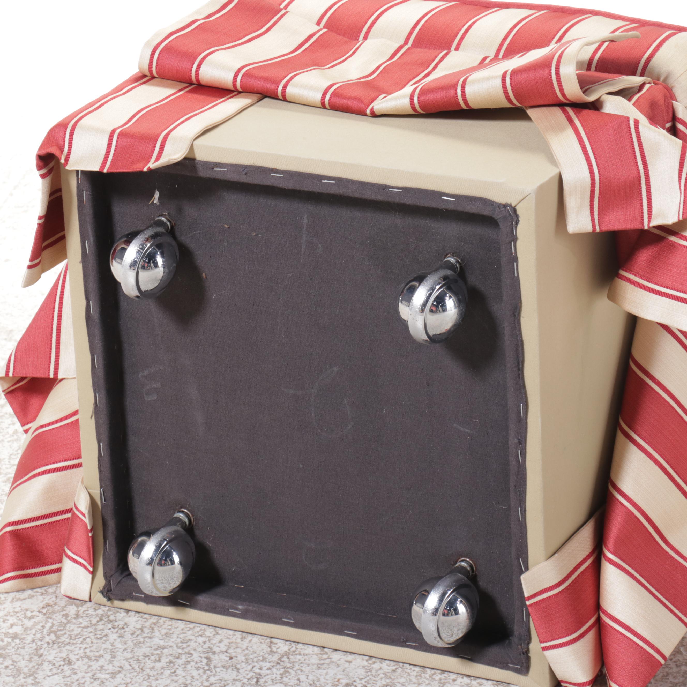 Striped Upholstered Swivel Armchair with Ottoman