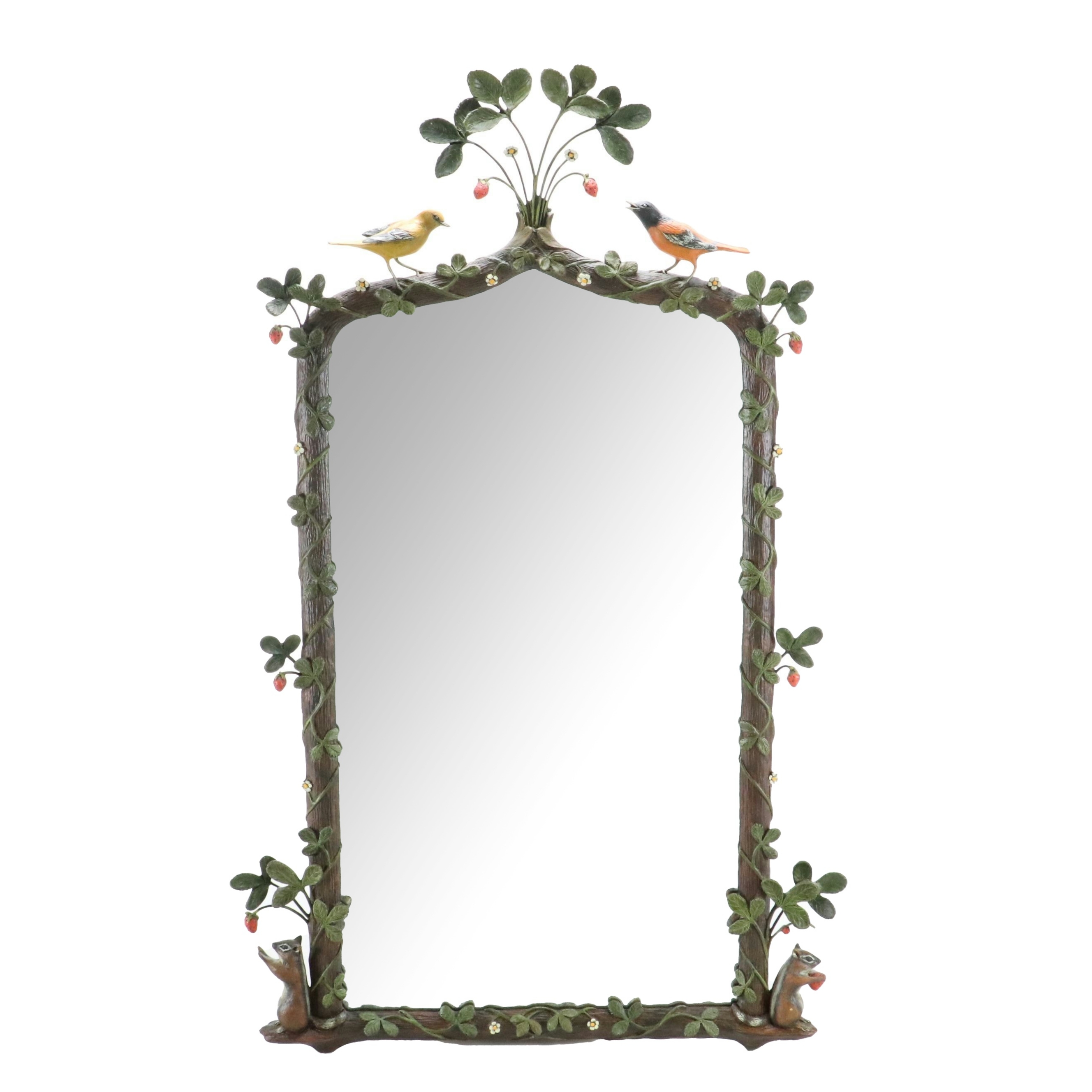 Carver's Guild "Strawberry Thief" Hand-Painted Sculptural Wall Mirror