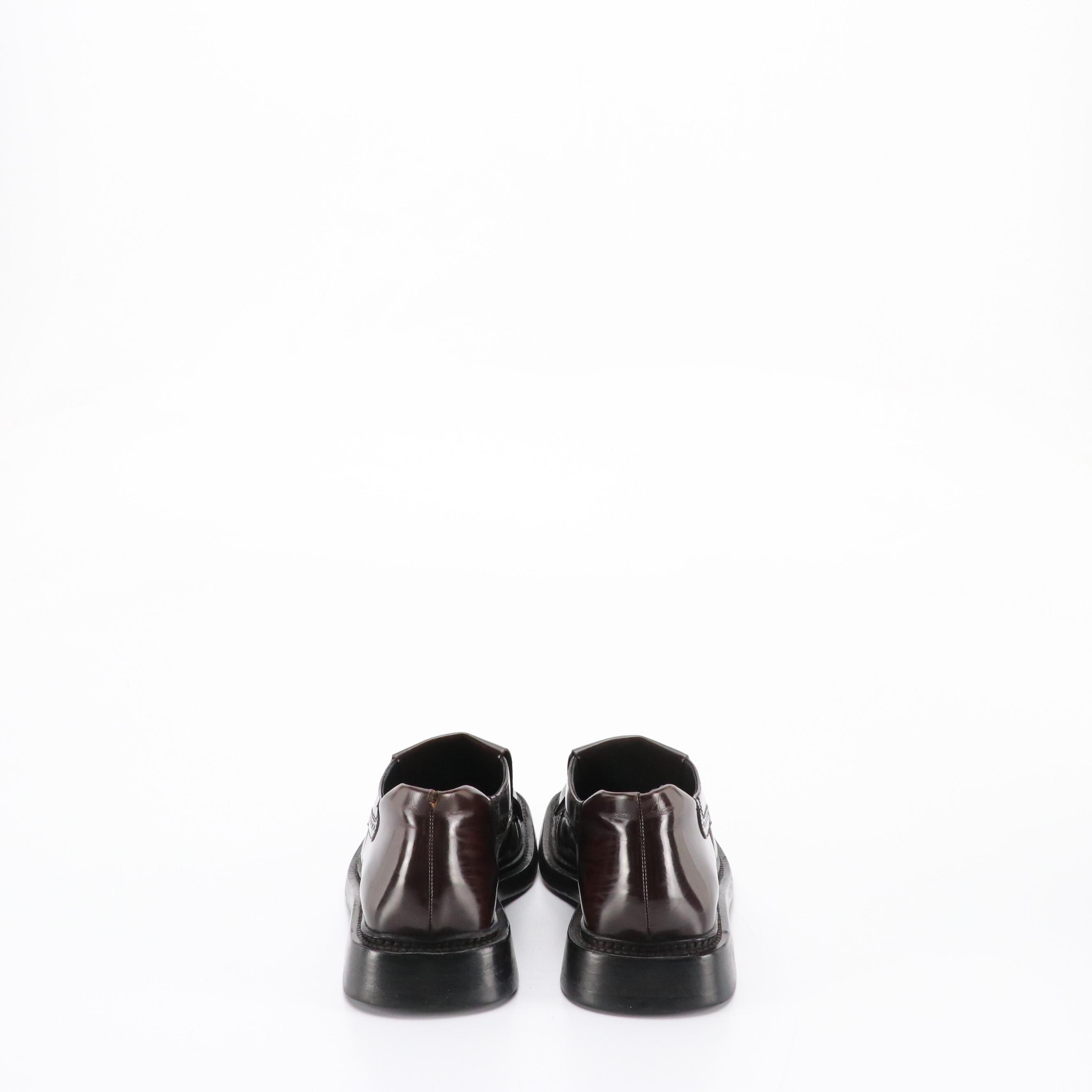 Prada Fringed Square-Toe Loafers in Burgundy Shiny Calfskin Leather, With Box