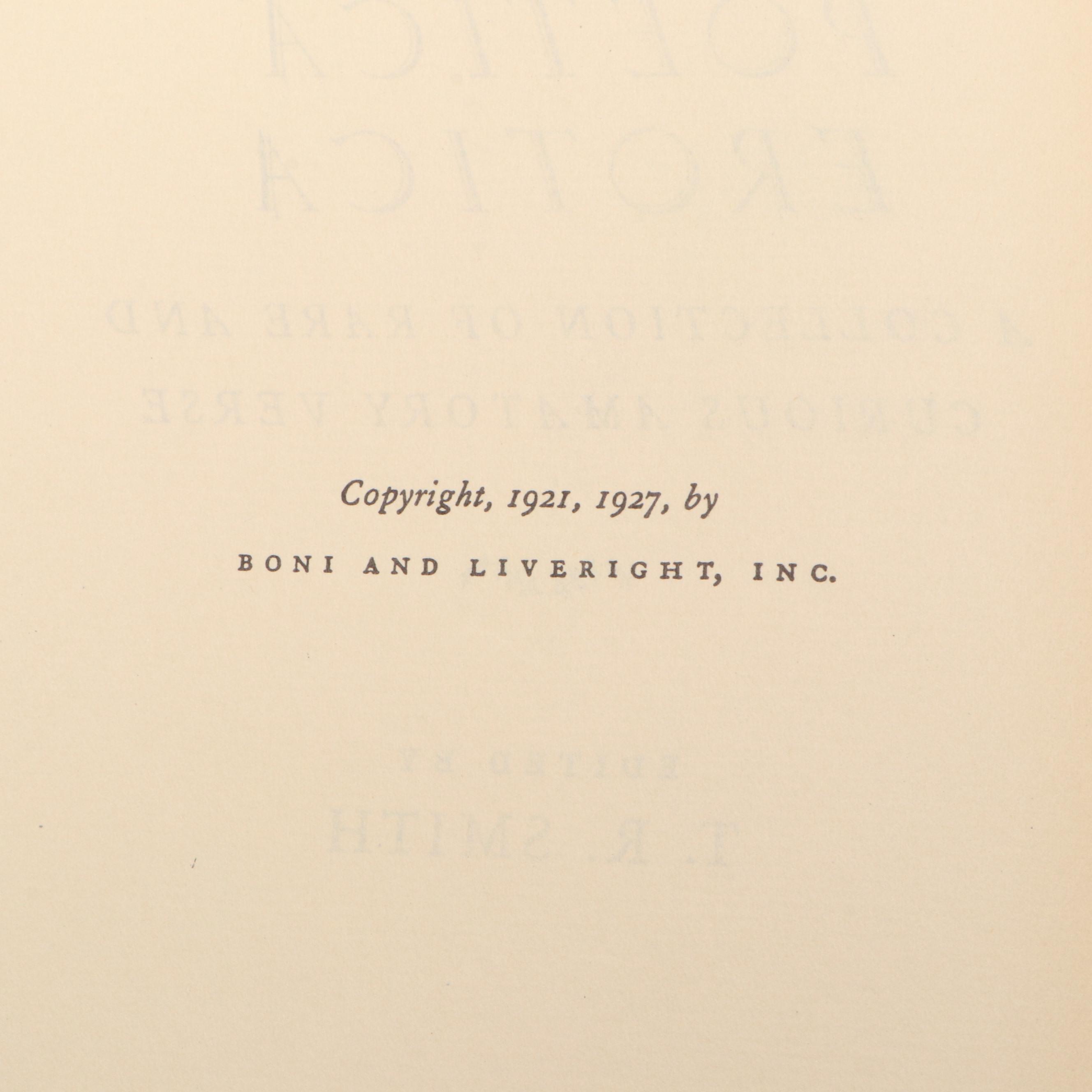 First Edition Thus "Poetica Erotica" Edited by T. R. Smith, 1927