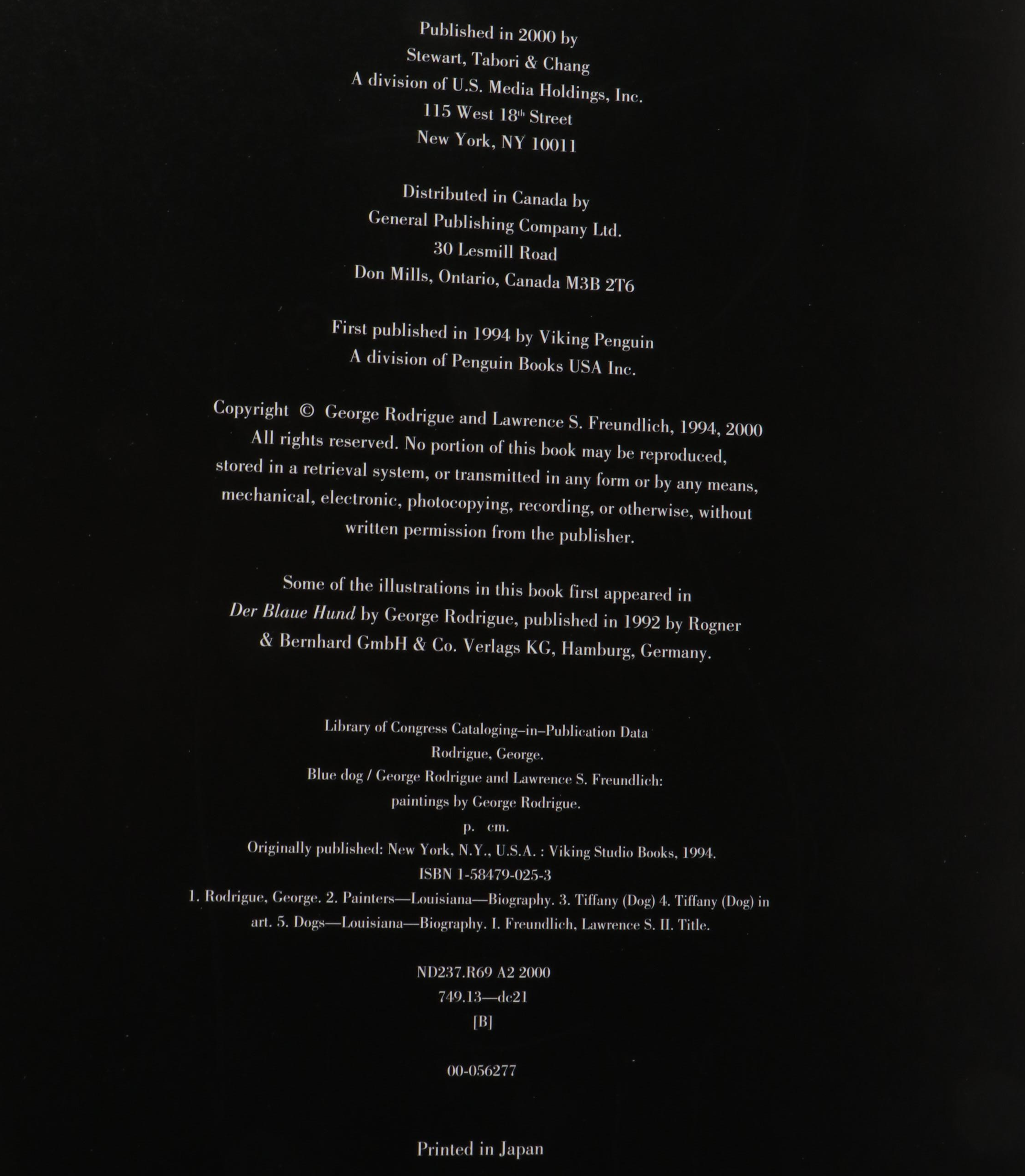 First Edition Thus "Blue Dog" by George Rodrigue and Lawrence Freundlich, 2000