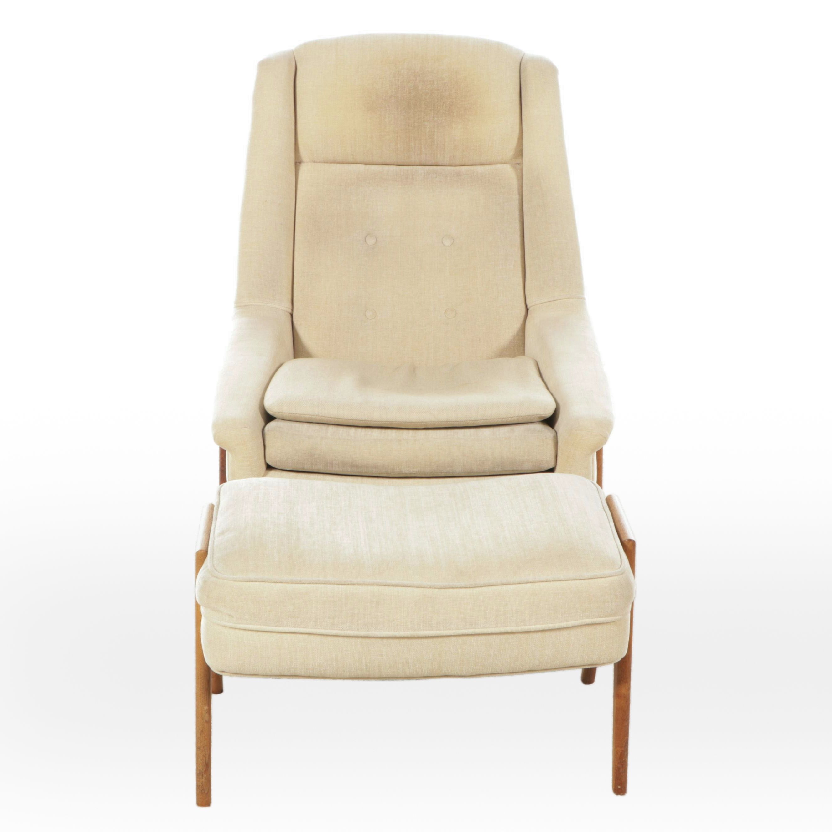 Josef Otmar MCM Lounge Chair and Ottoman After Folke Ohlsson