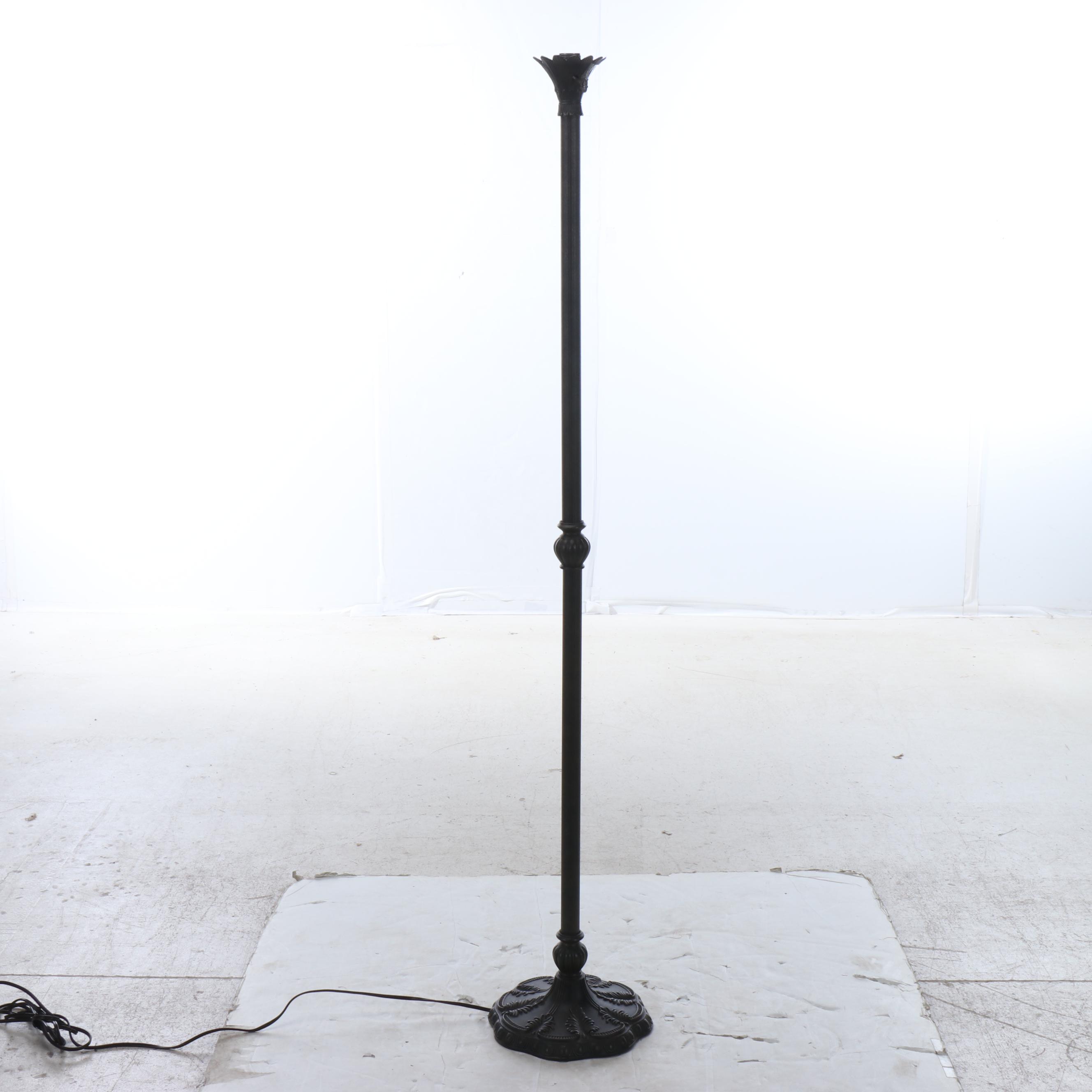 Quoizel Inc Satin Black Torchiere Floor Lamp with Alabaster Glass Shade