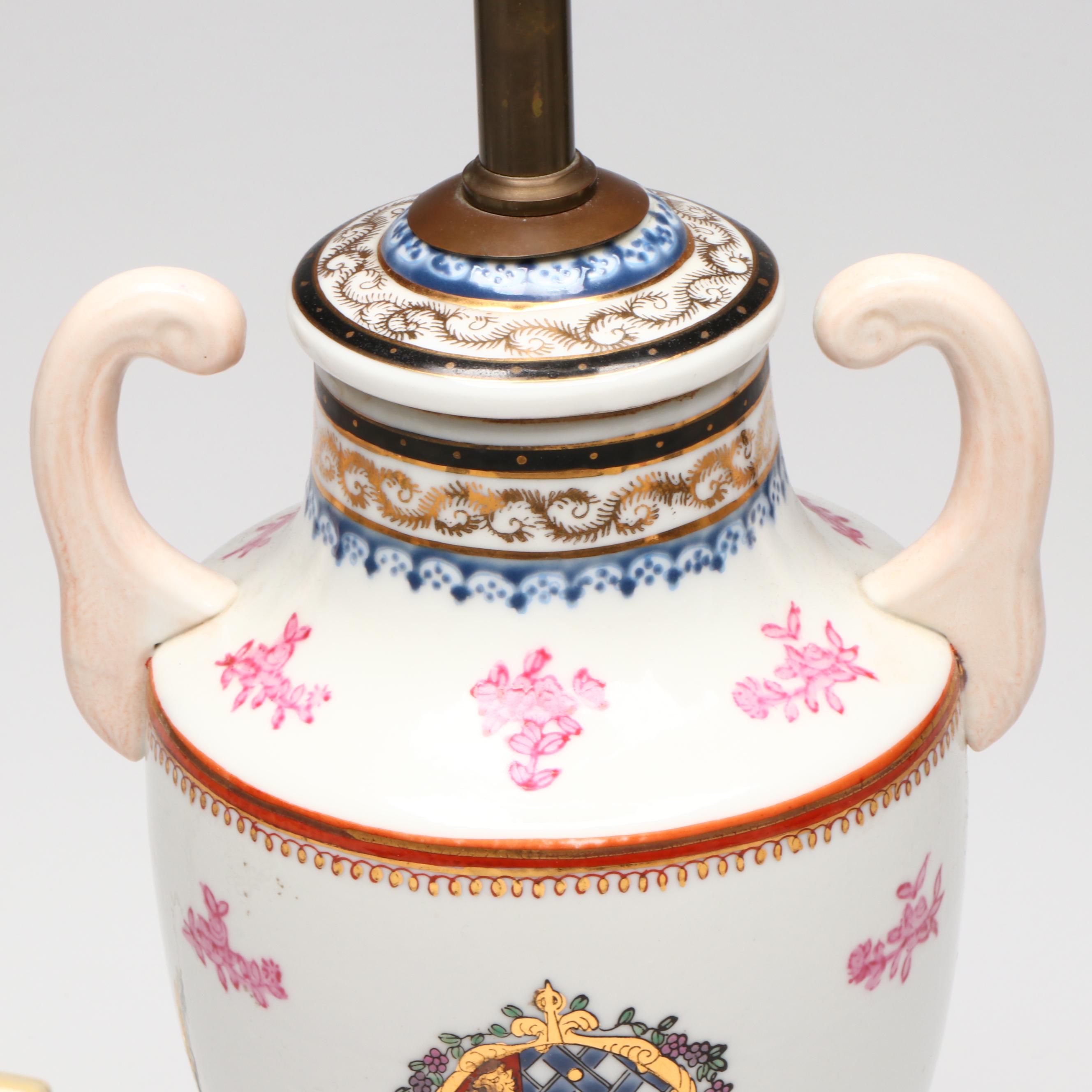 Chinese Export Armorial Porcelain Amphora Vase Converted Table Lamp