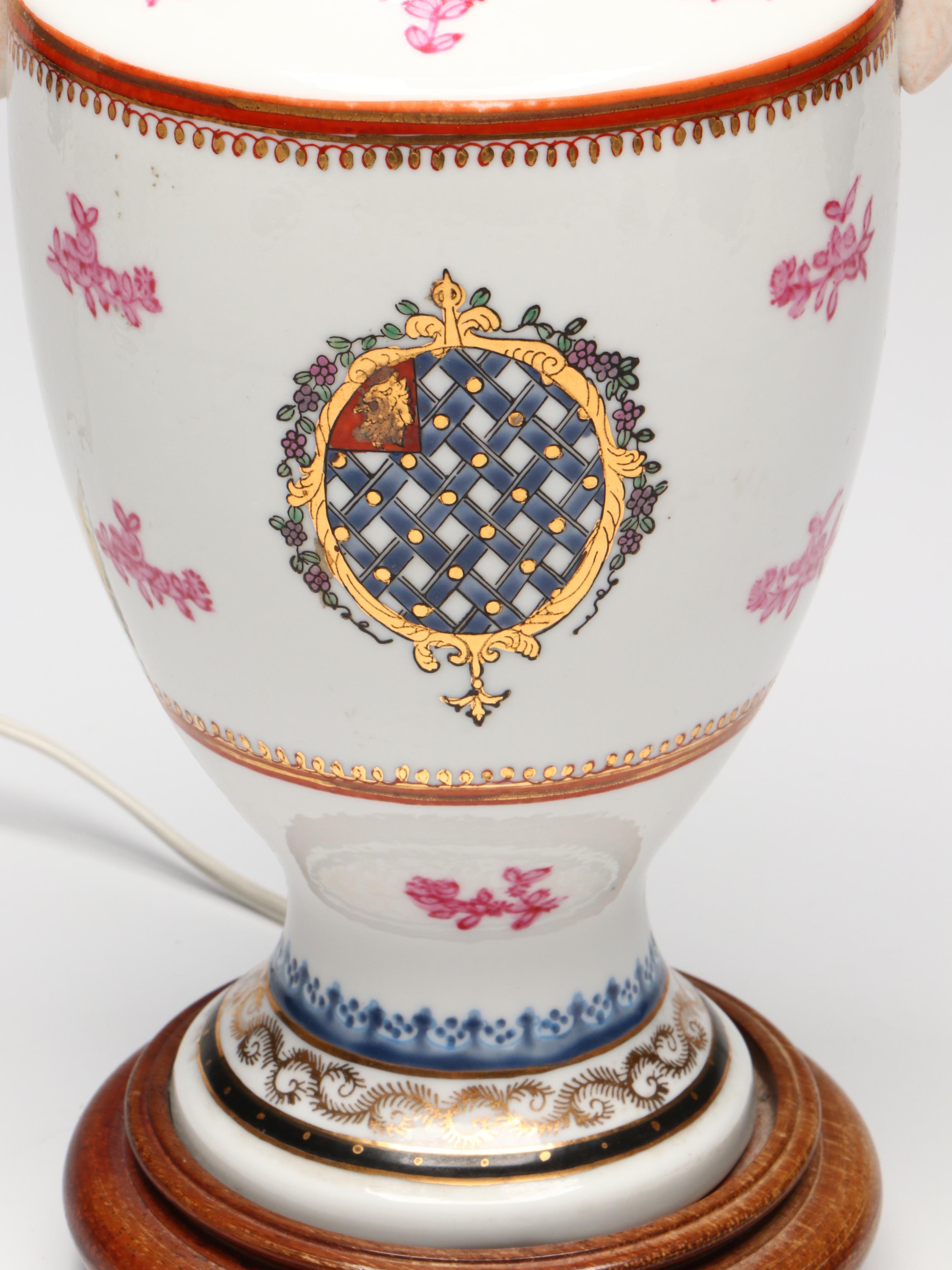 Chinese Export Armorial Porcelain Amphora Vase Converted Table Lamp