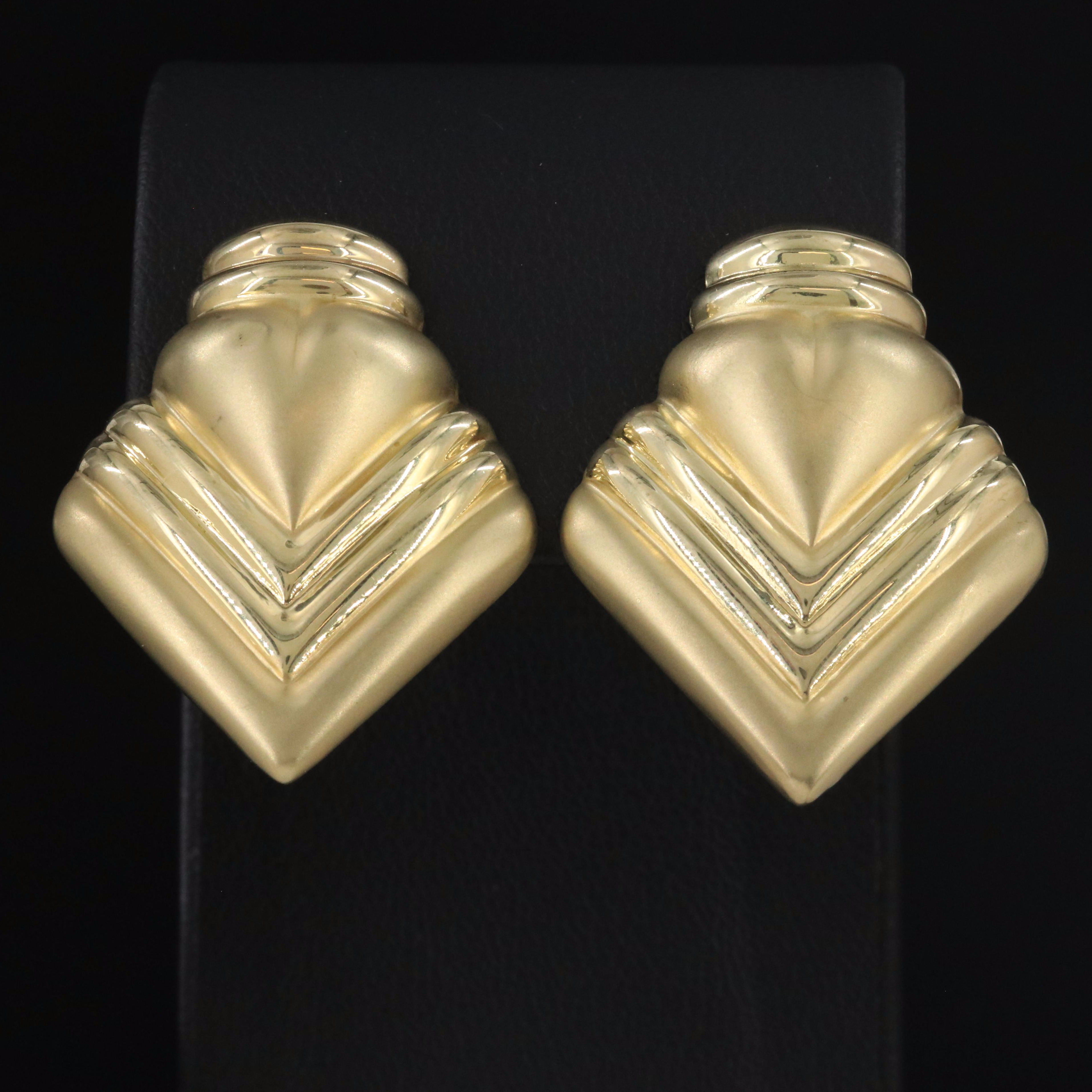 14K Chevron Heart Earrings