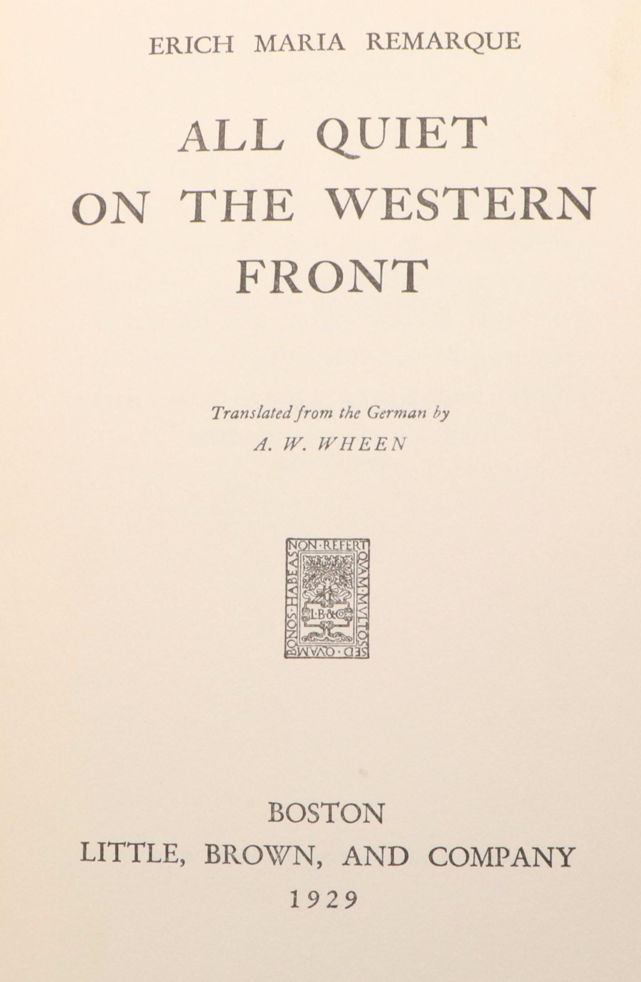 First American Printing "All Quiet on the Western Front" by Erich Maria Remarque