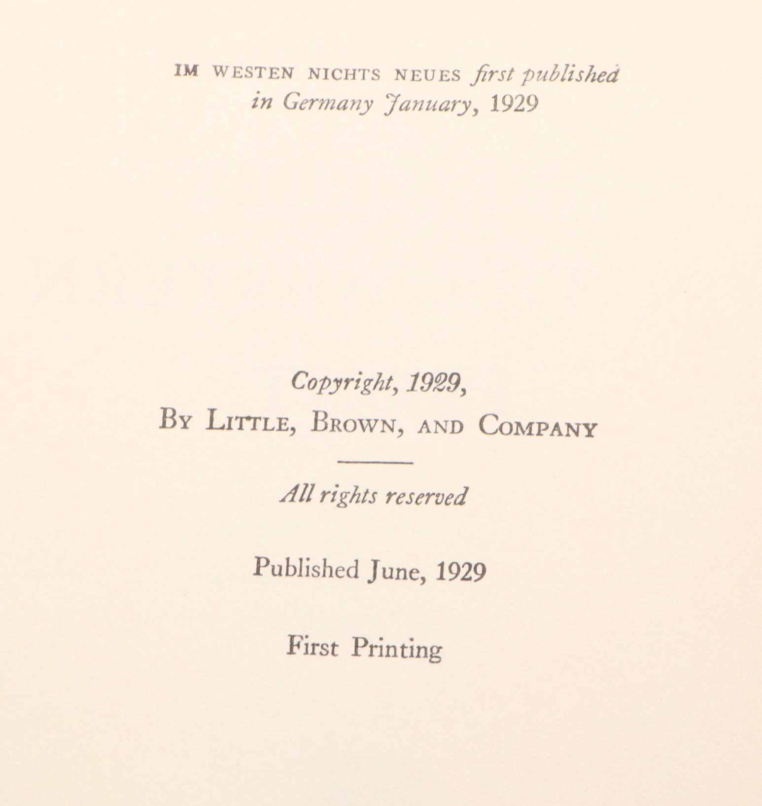 First American Printing "All Quiet on the Western Front" by Erich Maria Remarque