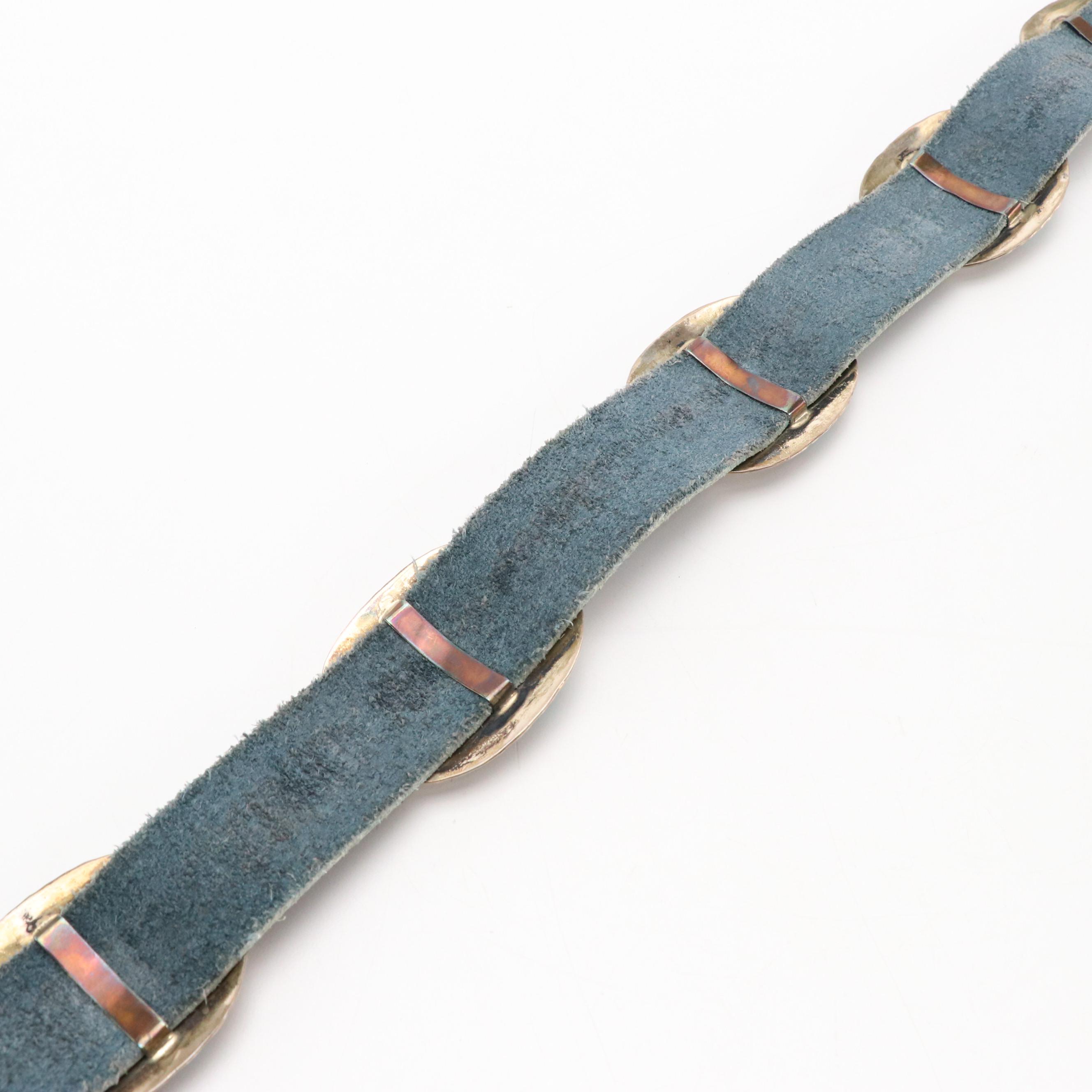 Southwestern Sterling Silver and Gemstone Stamped Animal Motif Concho Belt