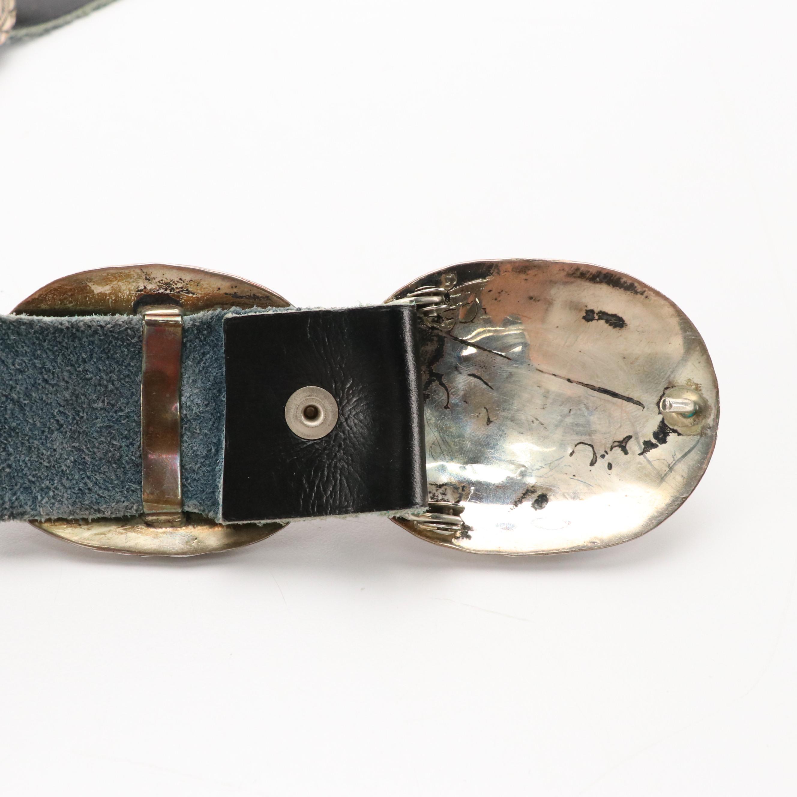 Southwestern Sterling Silver and Gemstone Stamped Animal Motif Concho Belt