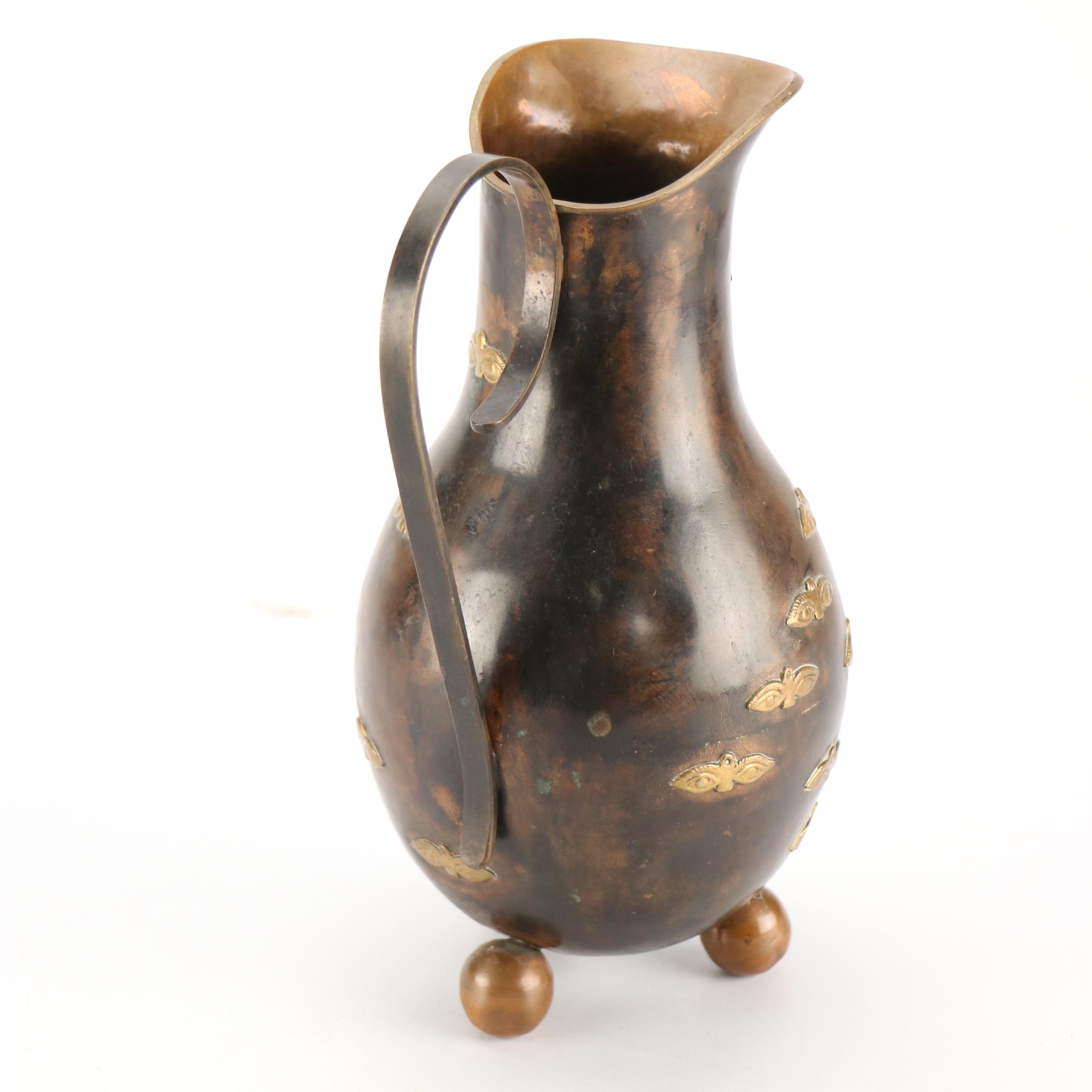 Mexican Bronze Finished Footed Pitcher